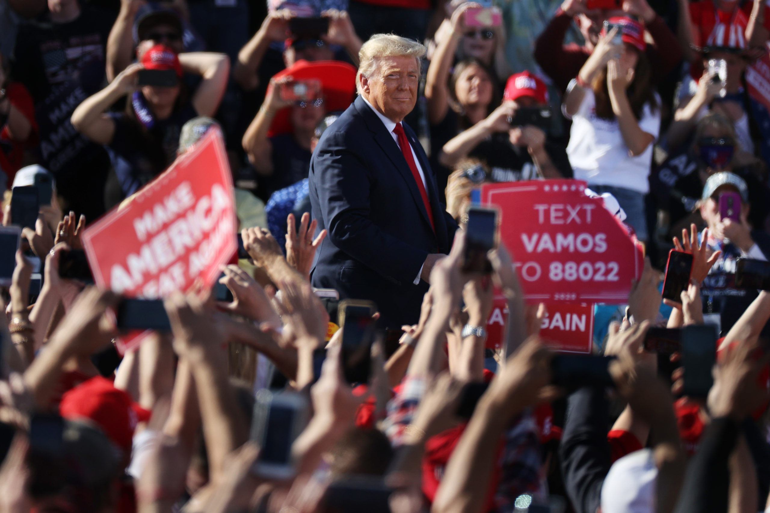 President Donald Trump arrives for a campaign rally at Phoenix Goodyear Airport on Wednesday in Goodyear, Arizona. (Chip Somodevilla/Getty Images)