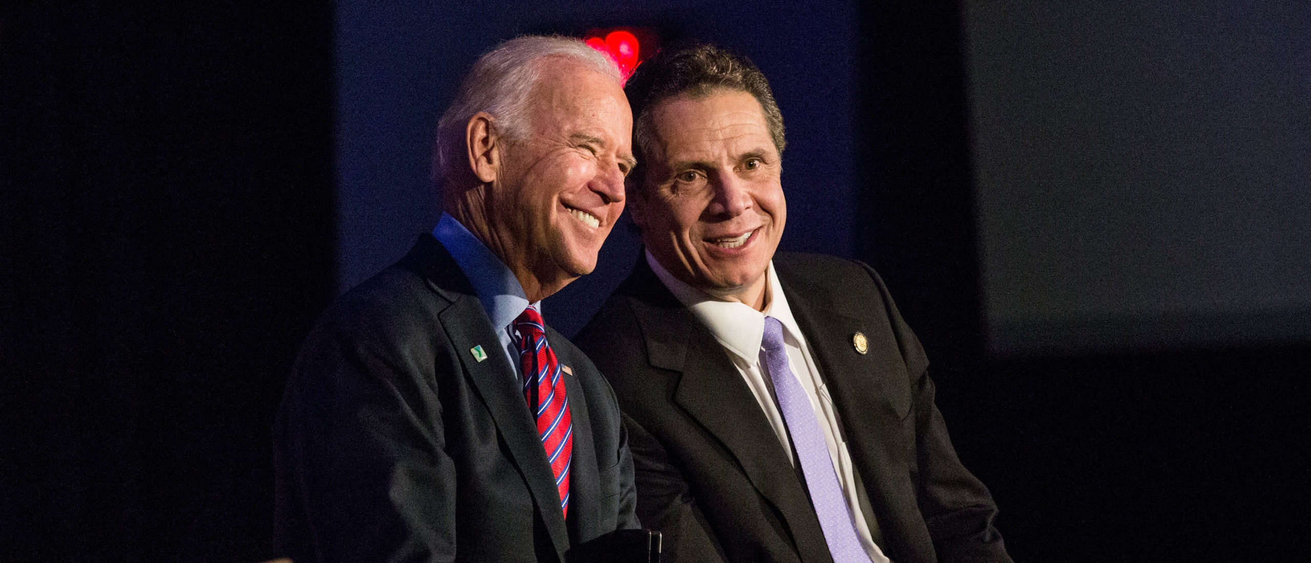 NEW YORK, NY - JANUARY 29: U.S. Vice President Joe Biden (L) and New York Governor Andrew Cuomo attend a rally for paid family leave on January 29, 2016 in New York City. The rally was attended by many union workers and included speakers Vice President Joe Biden, New York Governor Andrew Cuomo, U.S. Representative Carolyn Maloney (D-NY 12th District) and former model Christy Turlington. (Photo by Andrew Burton/Getty Images)