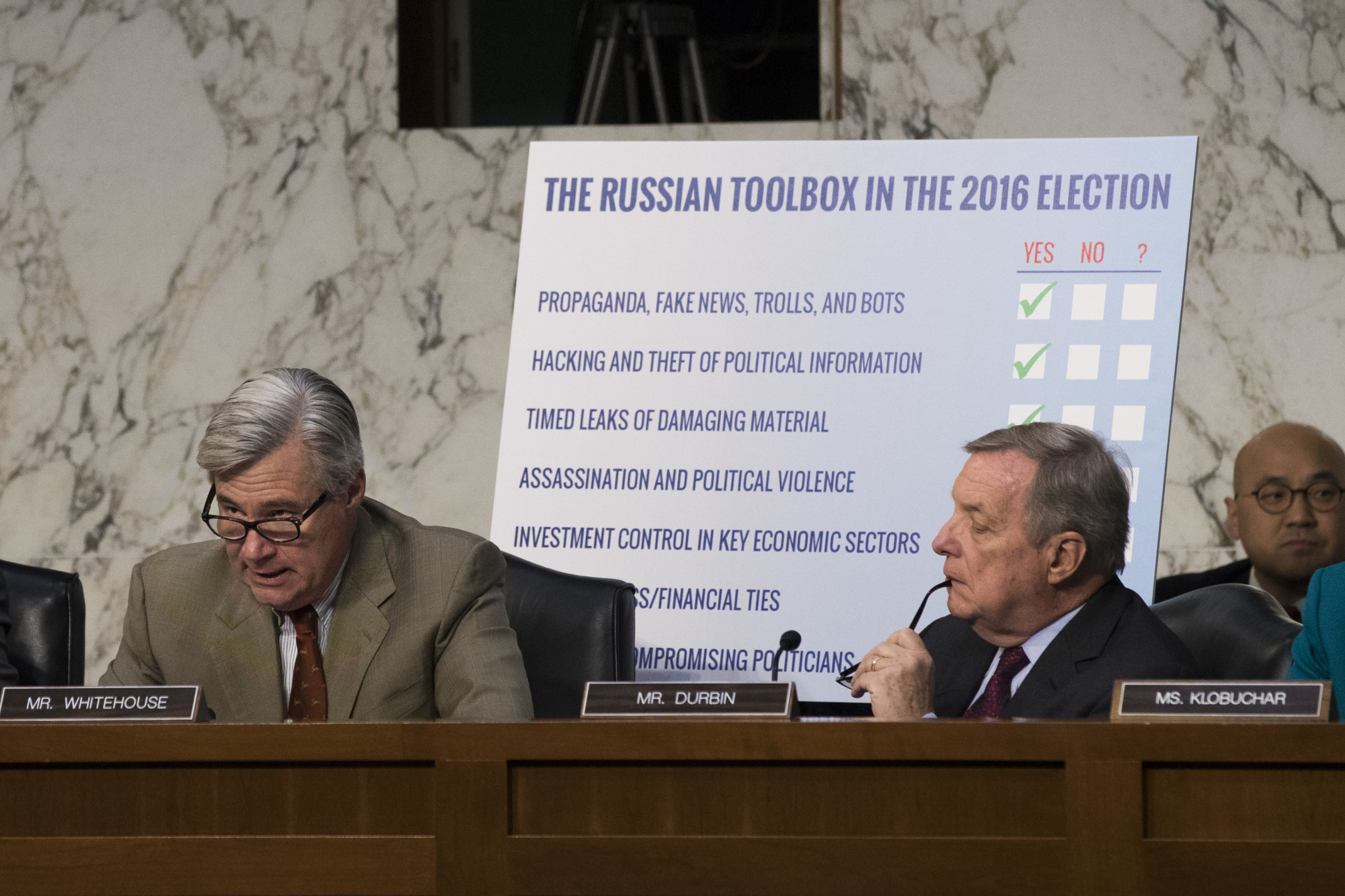 Sen. Sheldon Whitehouse speaks during a Senate Judiciary Subcommittee on Crime and Terrorism hearing titled 'Extremist Content and Russian Disinformation Online' on Oct. 31, 2017 in Washington, D.C. (Drew Angerer/Getty Images)