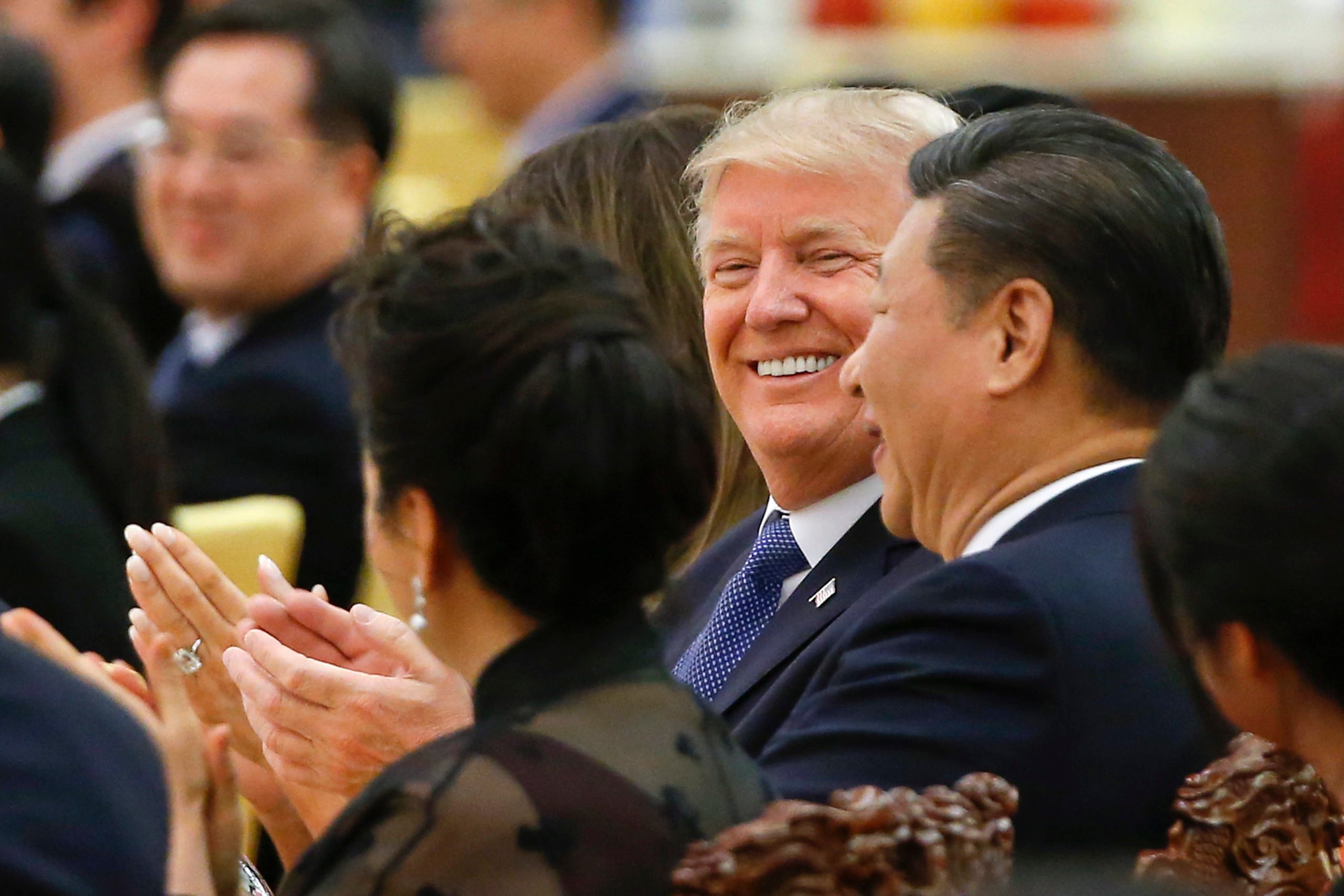 BEIJING, CHINA - NOVEMBER 9: U.S. President Donald Trump and China's President Xi Jinping attend at a state dinner at the Great Hall of the People on November 9, 2017 in Beijing, China. Trump is on a 10-day trip to Asia. (Photo by Thomas Peter - Pool/Getty Images)