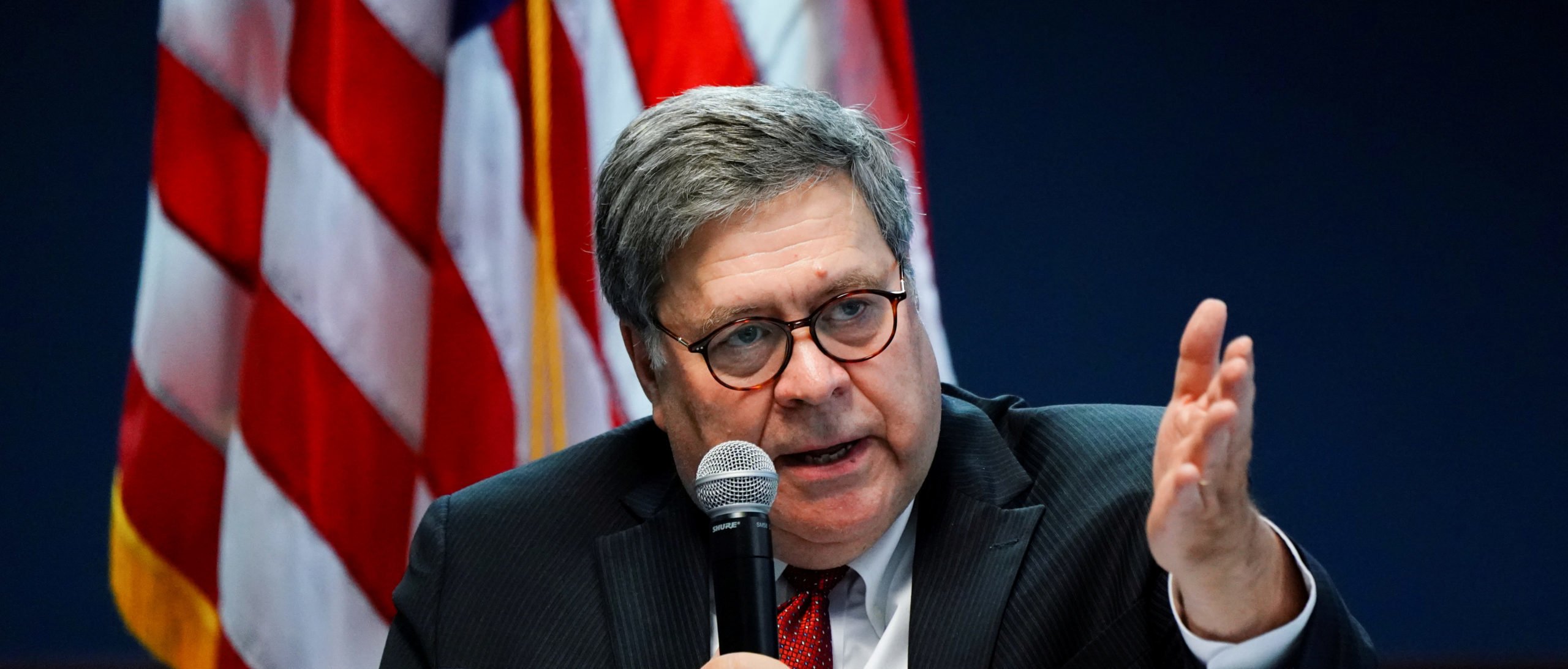 FILE PHOTO: U.S. Attorney General William Barr participates in a roundtable discussion about human trafficking at the U.S. Attorney's Office in Atlanta, Georgia, U.S., September 21, 2020. REUTERS/Elijah Nouvelage/File Photo