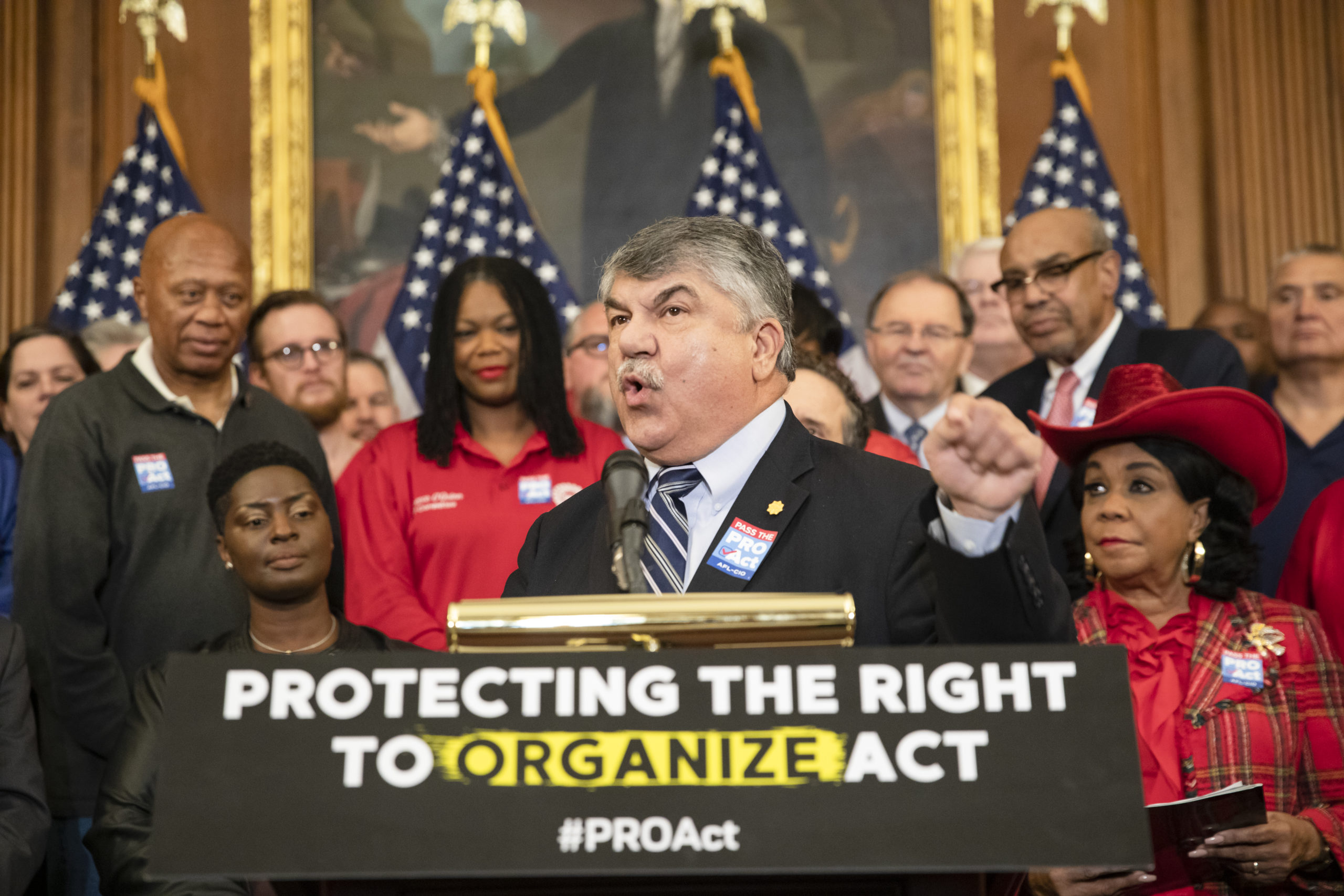 Richard Trumka, President of the AFL-CIO, speaks during a press conference advocating for the passage of the Protecting the Right to Organize Act on Feb. 5 in Washington, D.C. (Samuel Corum/Getty Images)