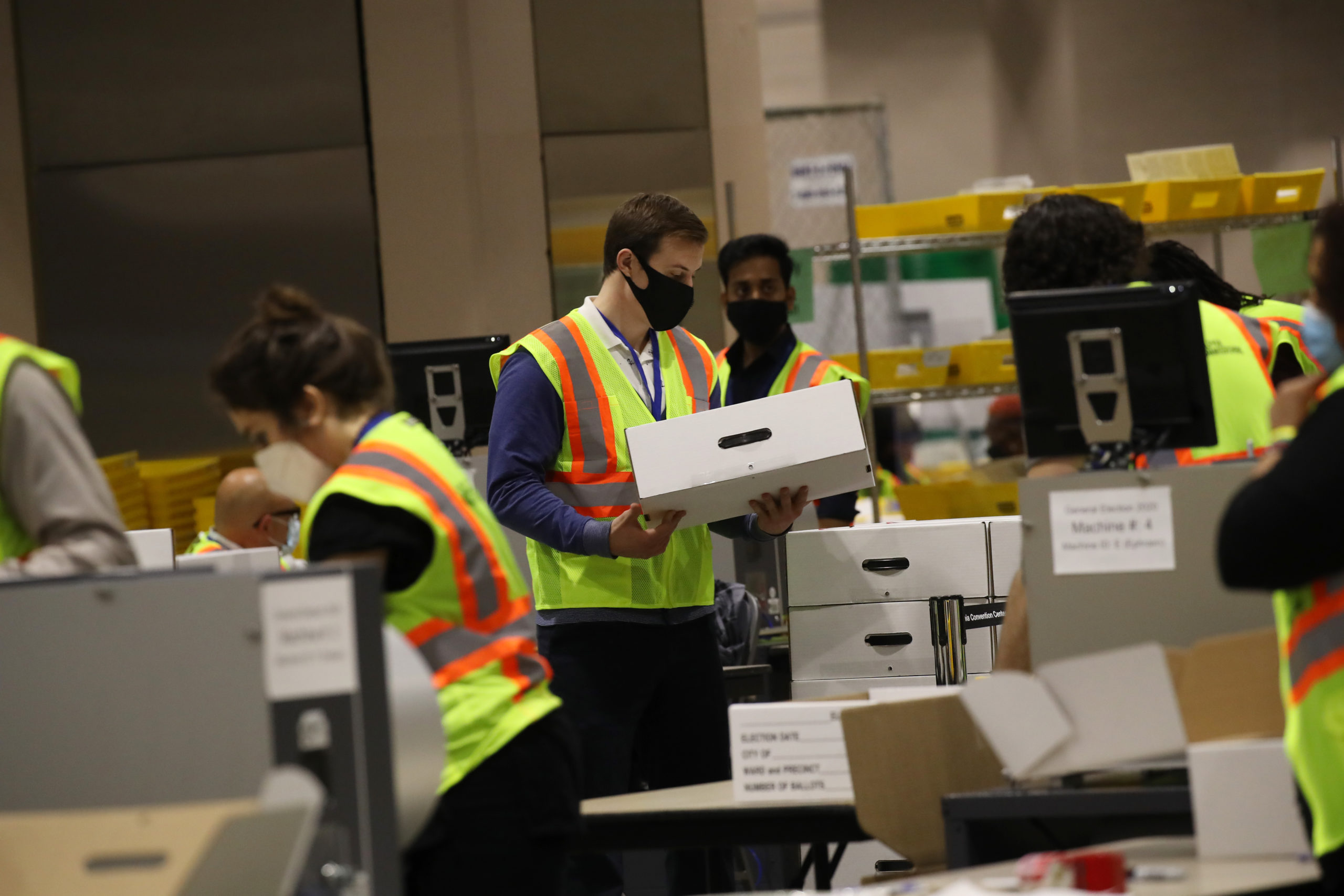 Election workers count ballots on Wednesday in Philadelphia, Pennsylvania. (Spencer Platt/Getty Images)