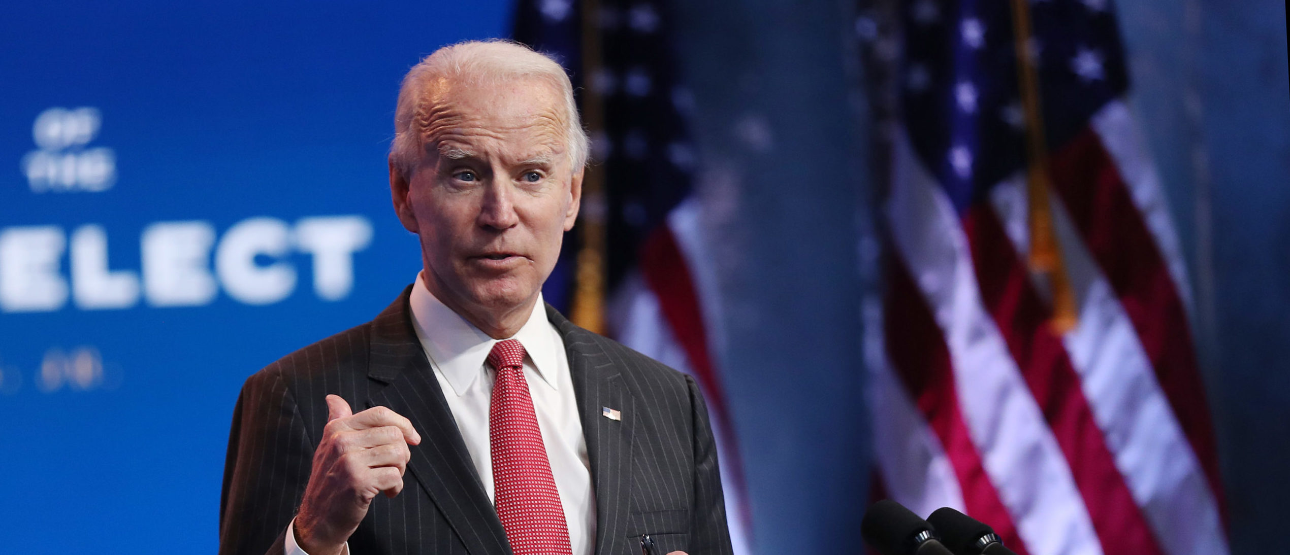 U.S. President-elect Joe Biden speaks as he addresses the media after a virtual meeting with the National Governors Association's executive committee at the Queen Theater on November 19, 2020 in Wilmington, Delaware. (Joe Raedle/Getty Images)