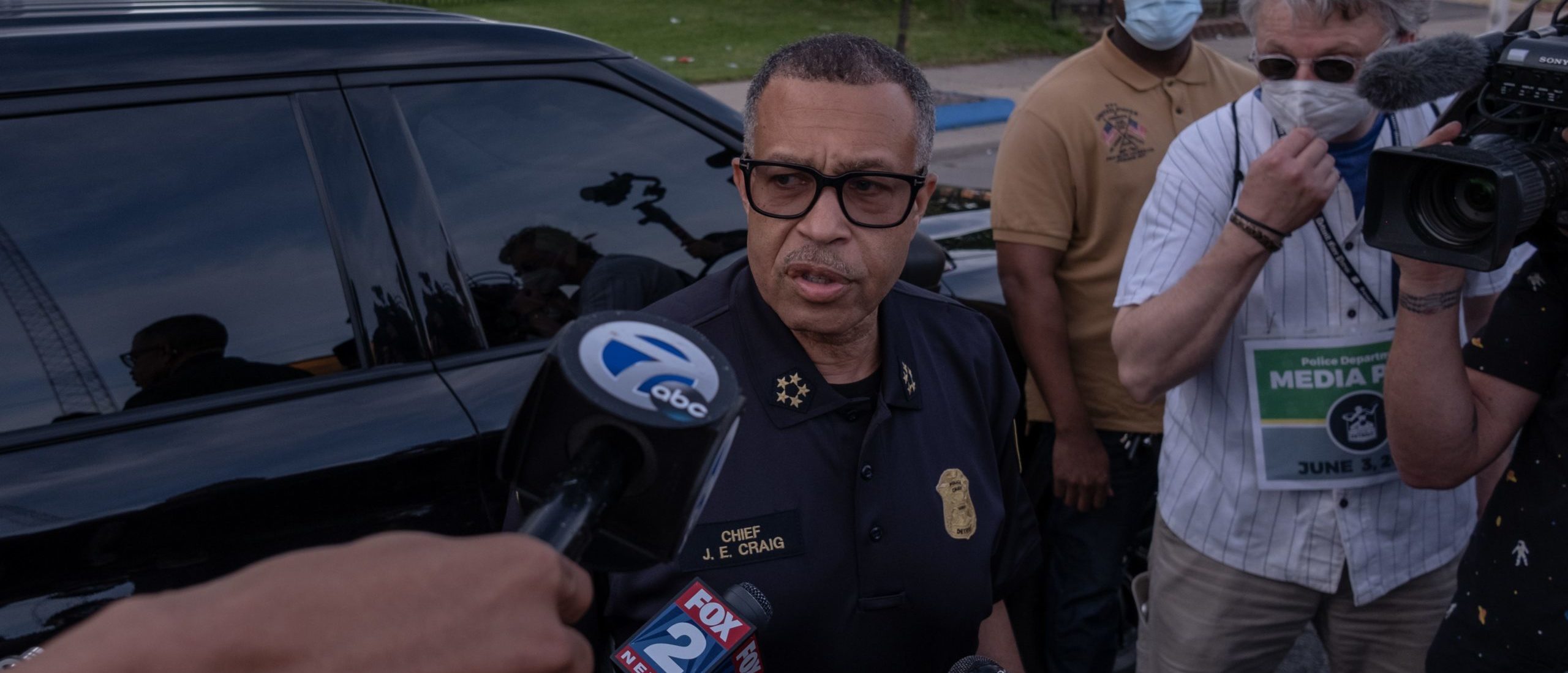 The Chief of Detroit Police James Craig speaks with the press about the protests taking place in Detroit, Michigan, June 3,2020 - The Chief of Detroit Police James Craig later ended the curfew after protesters called for an end to the curfew. (Photo by SETH HERALD / AFP) (Photo by SETH HERALD/AFP via Getty Images)