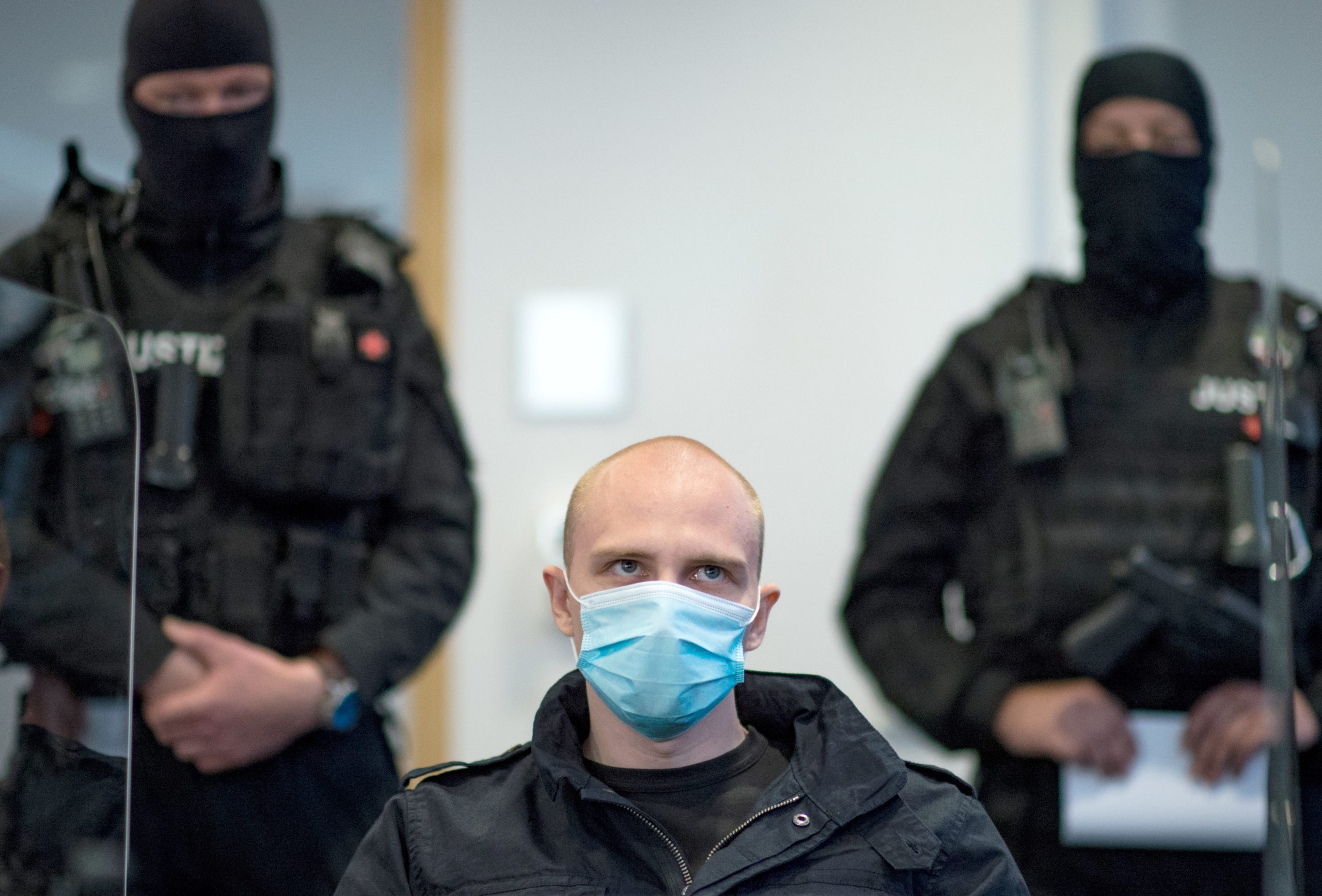 Stephan Balliet waits before his trial on July 21, 2020 at the district court in Magdeburg. (Photo by HENDRIK SCHMIDT/POOL/AFP via Getty Images)