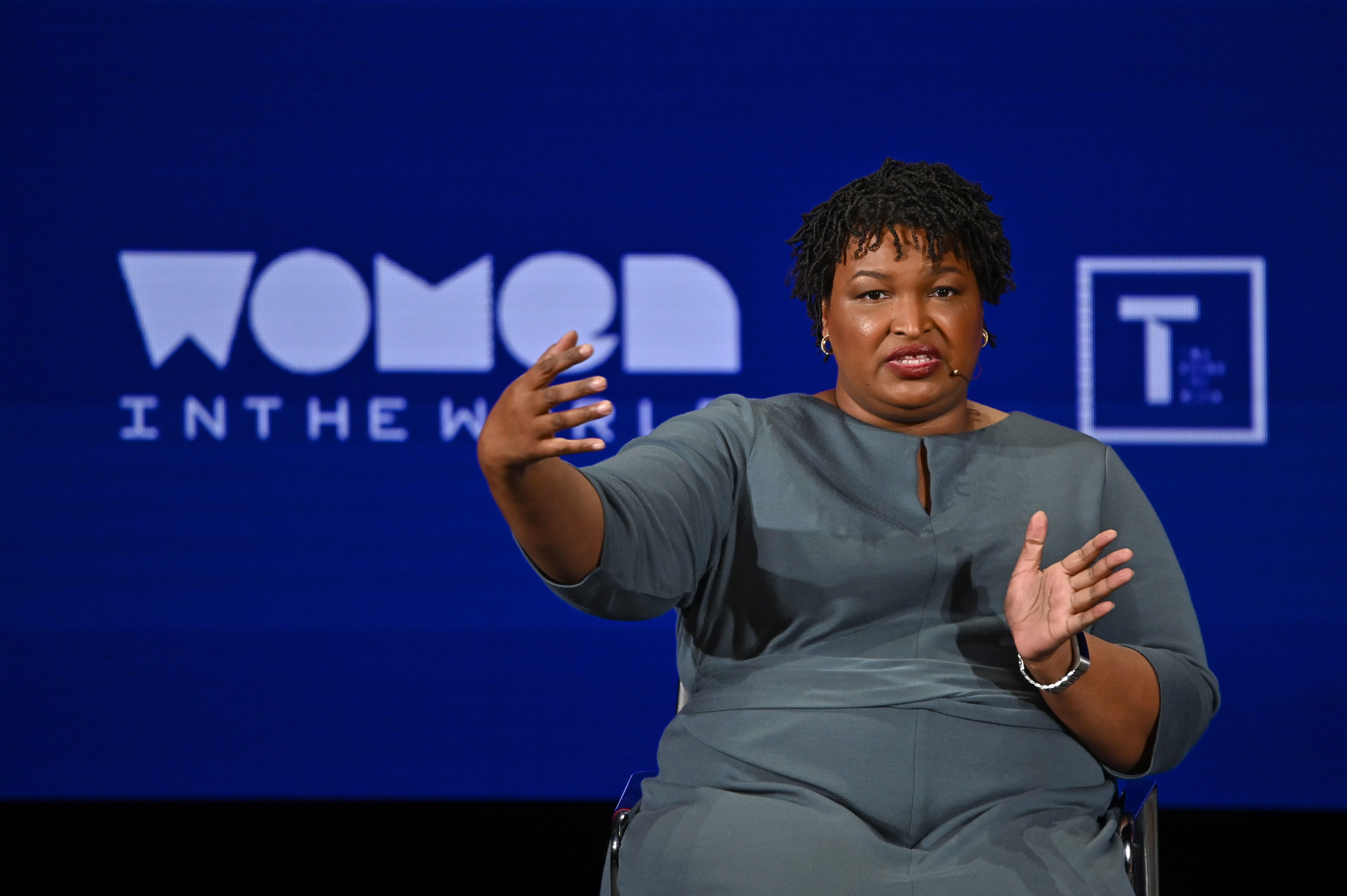 NEW YORK, NEW YORK - APRIL 11: Founder of Fair Fight, Stacey Abrams speaks onstage at the 10th Anniversary Women In The World Summit - Day 2 at David H. Koch Theater at Lincoln Center on April 11, 2019 in New York City. (Photo by Mike Coppola/Getty Images)