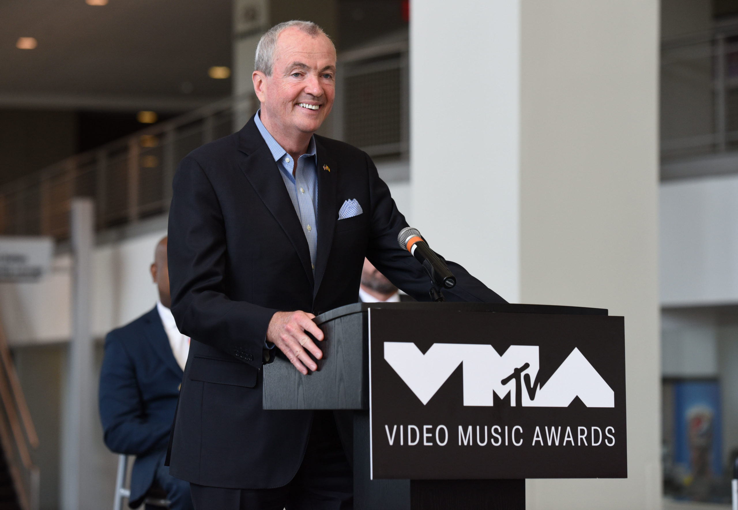 NEWARK, NEW JERSEY - MAY 06: Governor, State of New Jersey, Hon. Phil Murphy speaks during MTV “VMAs” Press Conference at Prudential Center Plaza on May 06, 2019 in Newark, New Jersey. (Bryan Bedder/Getty Images for MTV)