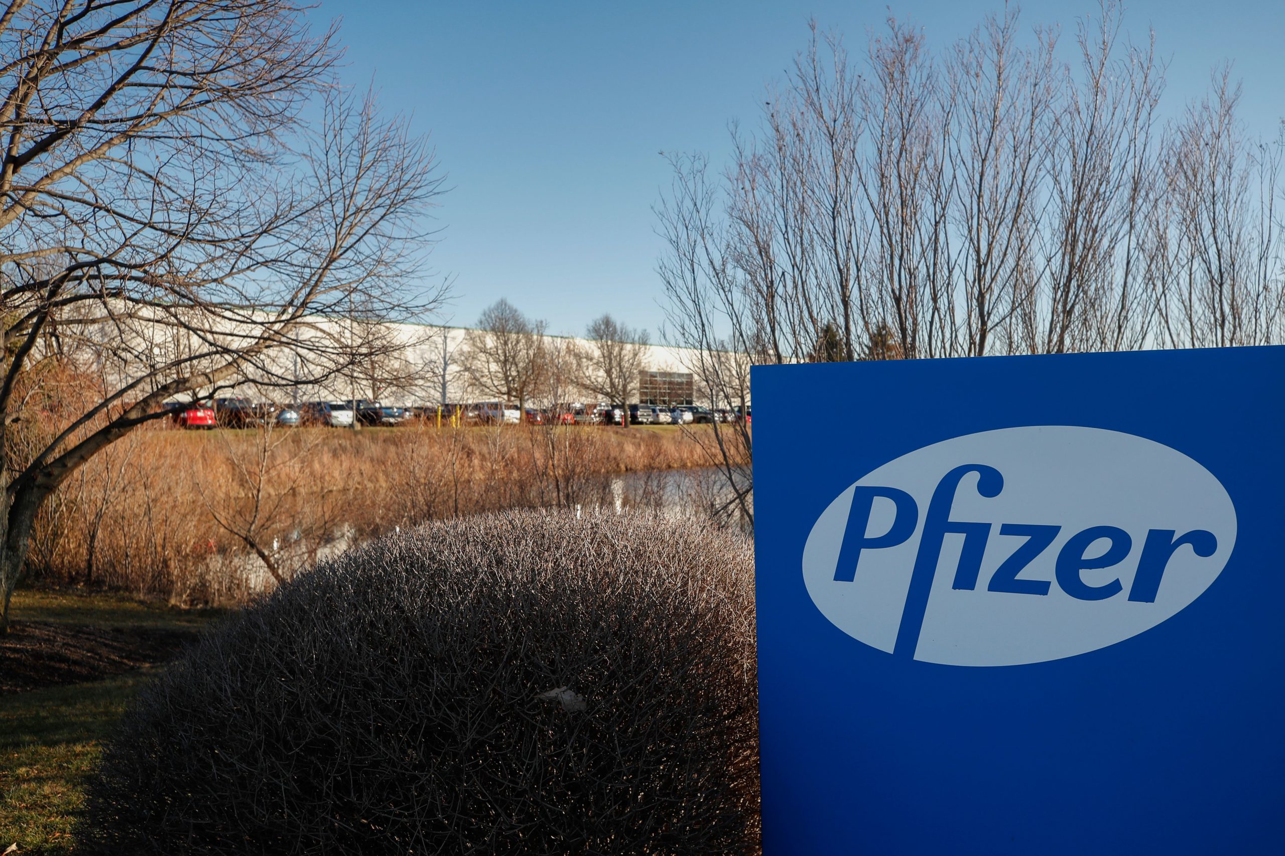 The Pfizer facility in Pleasant Prairie, Wisconsin, on December 1, 2020. - Awaiting approval from the Federal Drug Administration, Pfizer is reported to be utilizing cold storage to hold the Covid-19 vaccine at their distribution site in Pleasant Prairie. (Photo by Kamil Krzaczynski/AFP via Getty Images)