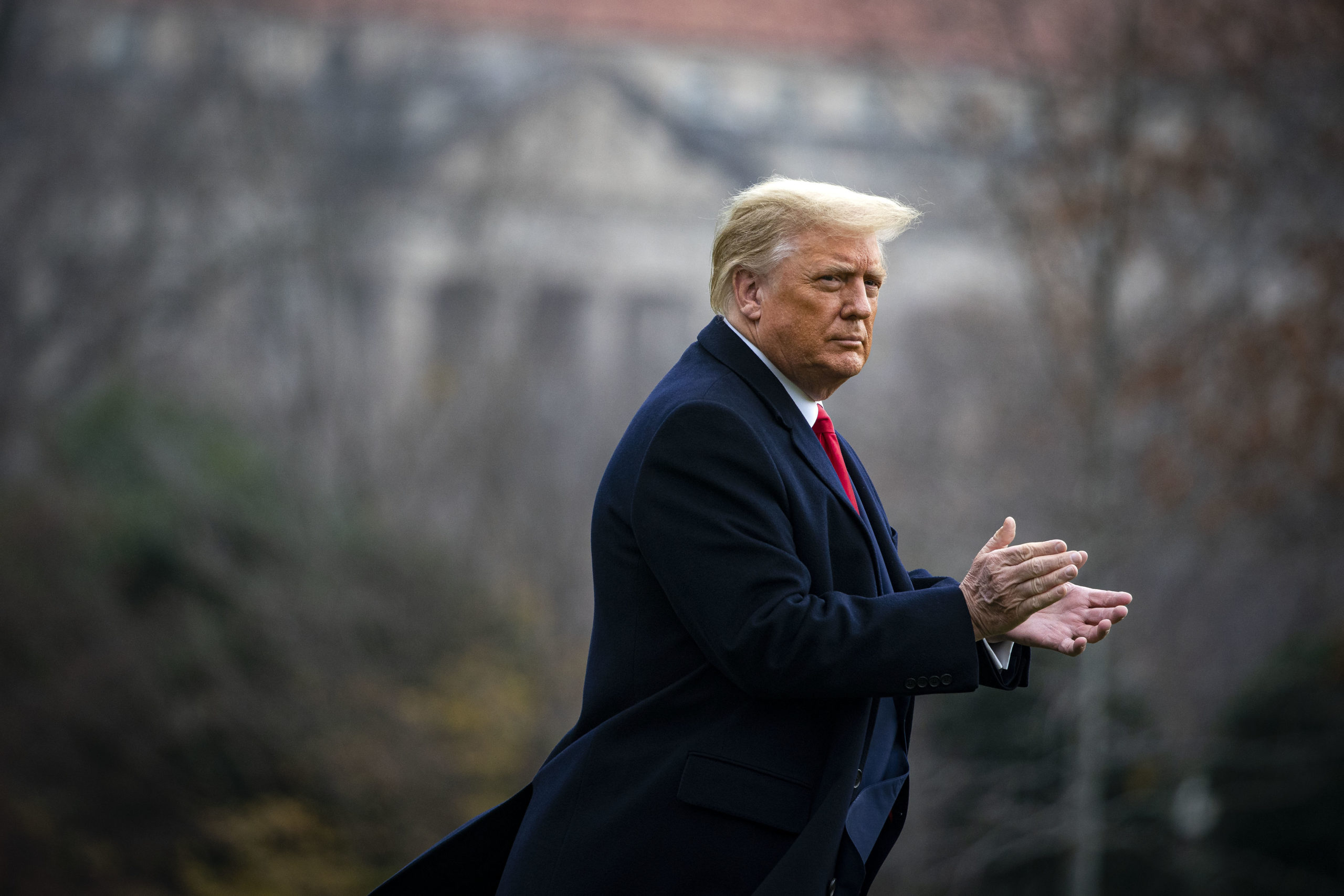 WASHINGTON, DC - DECEMBER 12: U.S. President Donald Trump departs on the South Lawn of the White House, on December 12, 2020 in Washington, DC. Trump is traveling to the Army versus Navy Football Game at the United States Military Academy in West Point, NY. (Photo by Al Drago/Getty Images)