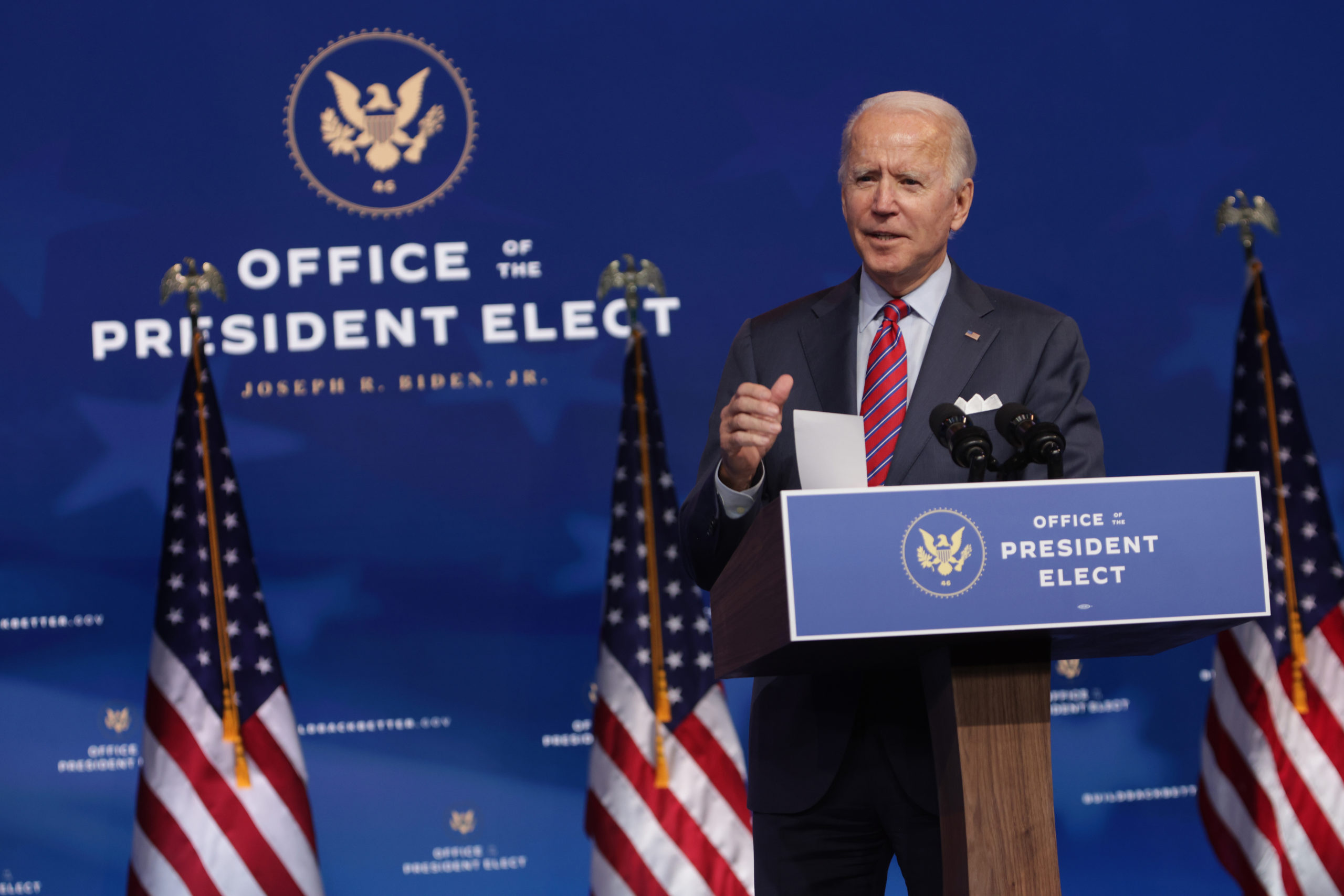 President-elect Joe Biden answers a question during a news conference inWilmington, Delaware on Friday. (Alex Wong/Getty Images)