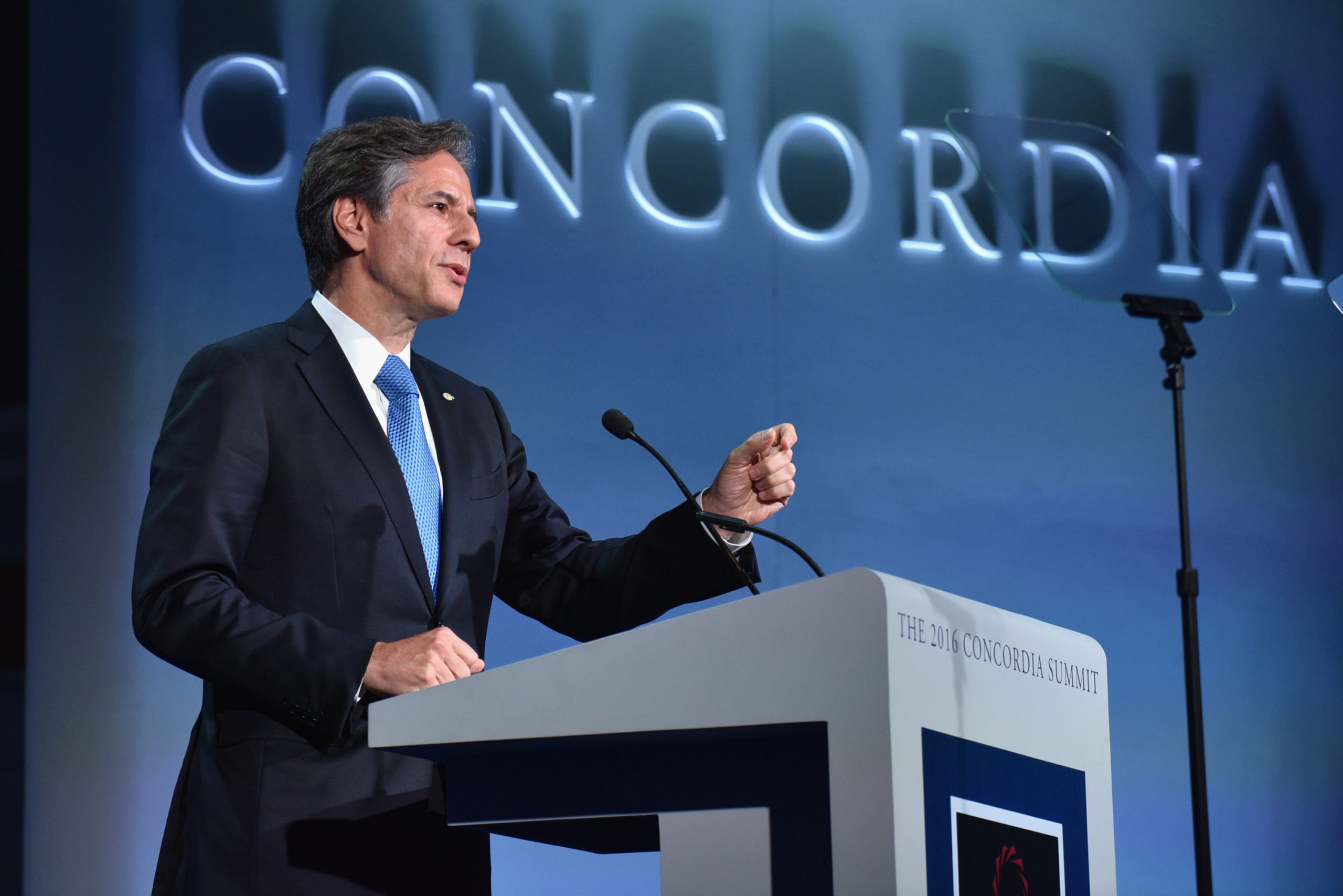 NEW YORK, NY - SEPTEMBER 19: United States Deputy Secretary of State and the former Deputy National Security Advisor Anthony Blinken speaks at the 2016 Concordia Summit - Day 1 at Grand Hyatt New York on September 19, 2016 in New York City. (Photo by Bryan Bedder/Getty Images for Concordia Summit)