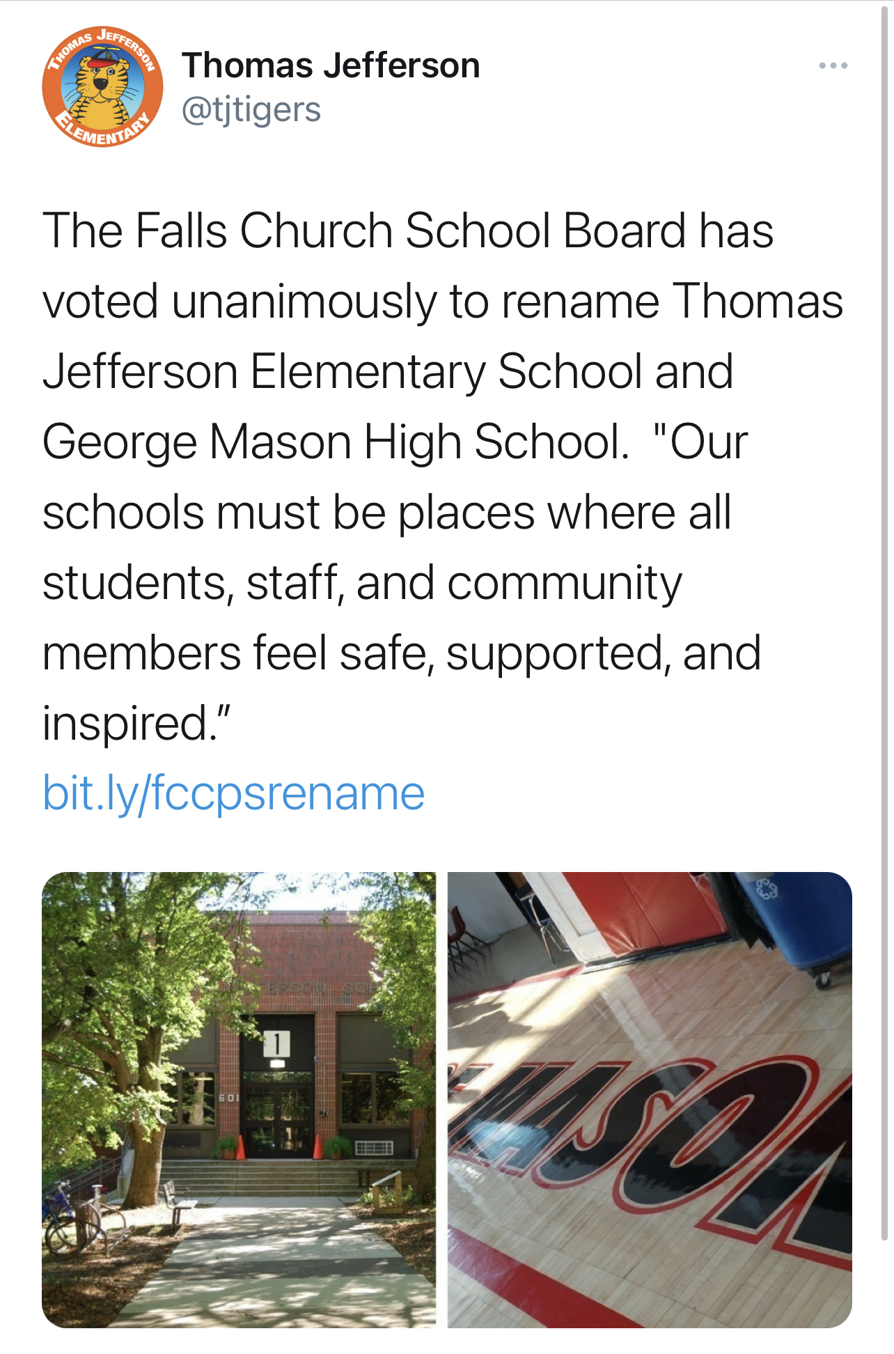 Screenshot: Thomas Jefferson Elementary School (@tjtigers)