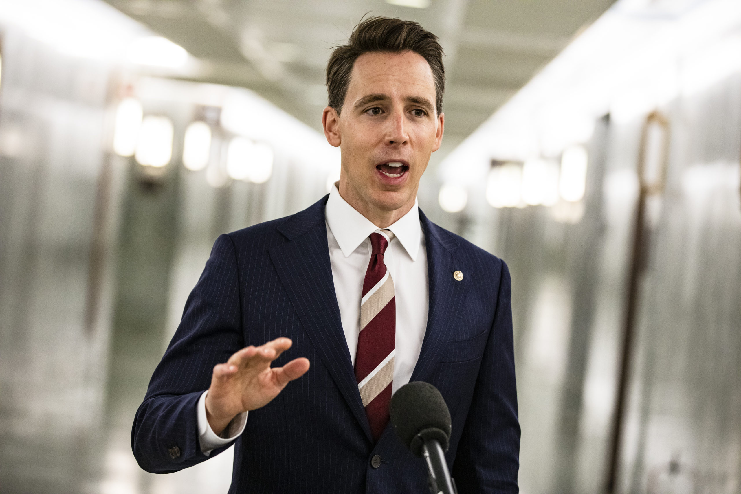 WASHINGTON, DC - OCTOBER 22: Senator Josh Hawley (R-MO) makes a statement after voting in the Judiciary Committee to move the nomination of Judge Amy Coney Barrett to the Supreme Court out of committee and on to the Senate for a full vote on October 22, 2020 in Washington, DC. Judge Amy Coney Barrett was nominated by President Donald Trump to fill the vacancy left by Justice Ruth Bader Ginsburg who passed away in September. (Photo by Samuel Corum/Getty Images)