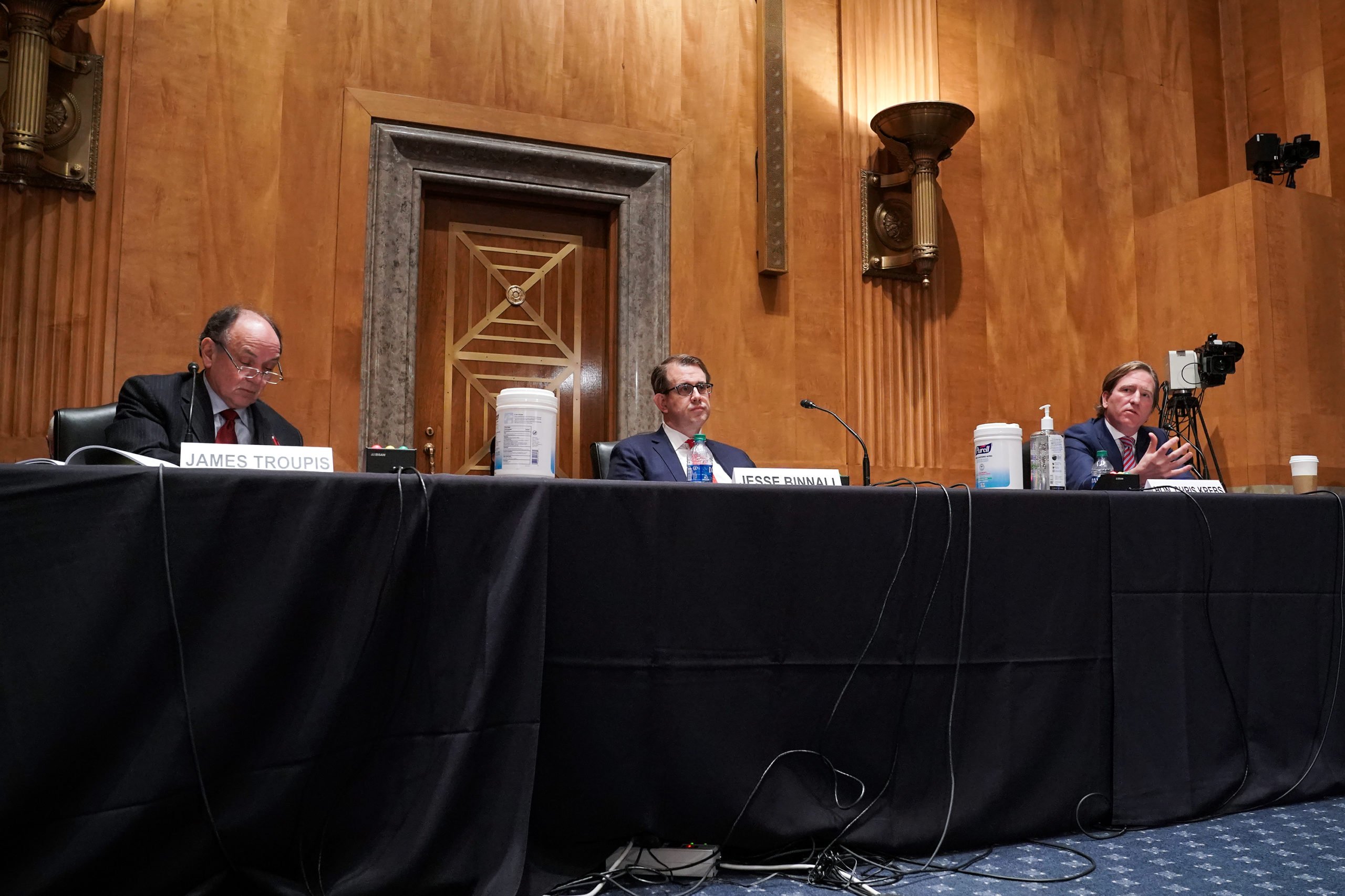 Cybersecurity officials testify during a Senate Homeland Security and Governmental Affairs Committee hearing in December. (Greg Nash/Pool/Getty Images)