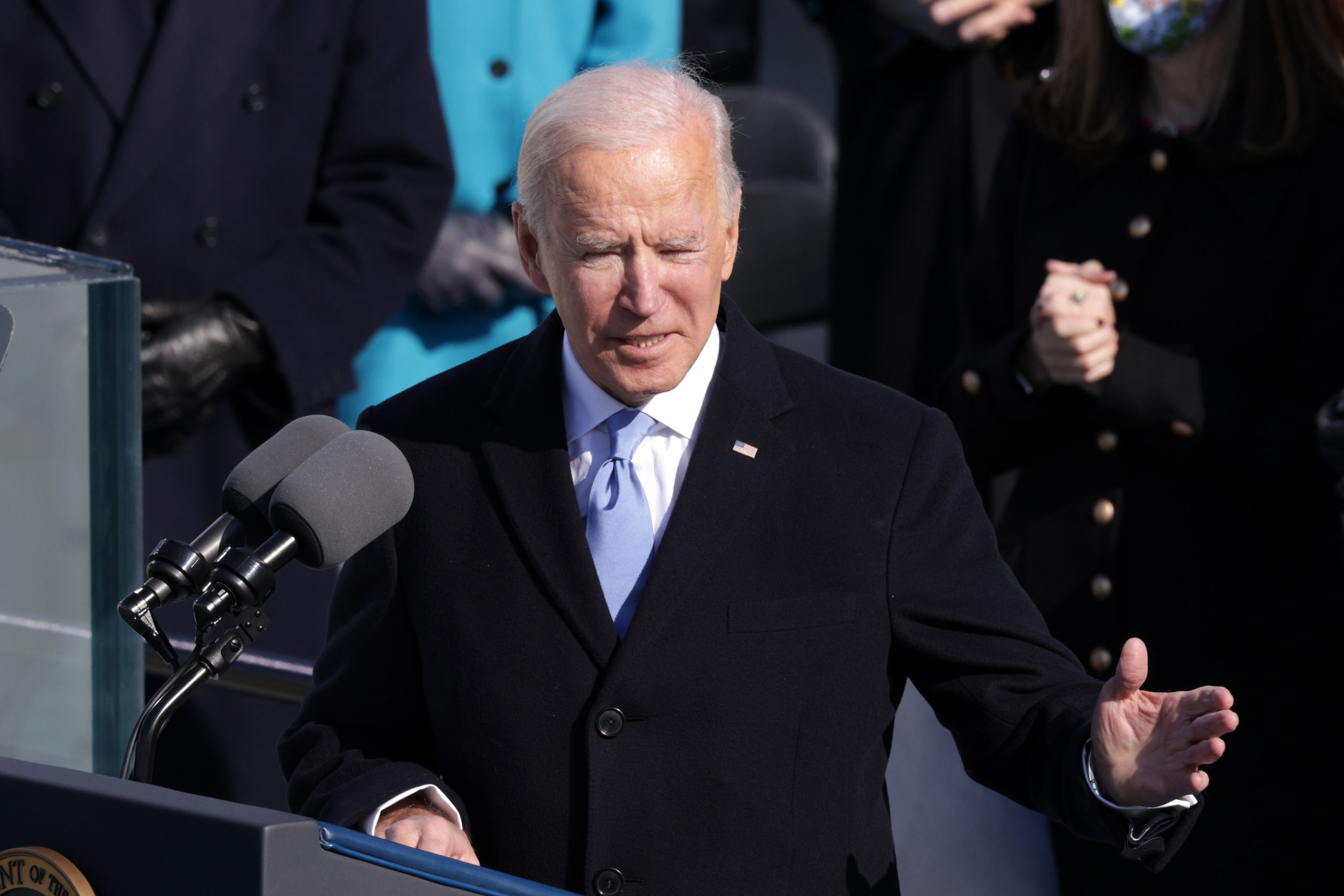 WASHINGTON, DC - JANUARY 20: U.S. President Joe Biden delivers his inaugural address on the West Front of the U.S. Capitol on January 20, 2021 in Washington, DC. During today's inauguration ceremony Joe Biden becomes the 46th president of the United States. (Photo by Alex Wong/Getty Images)