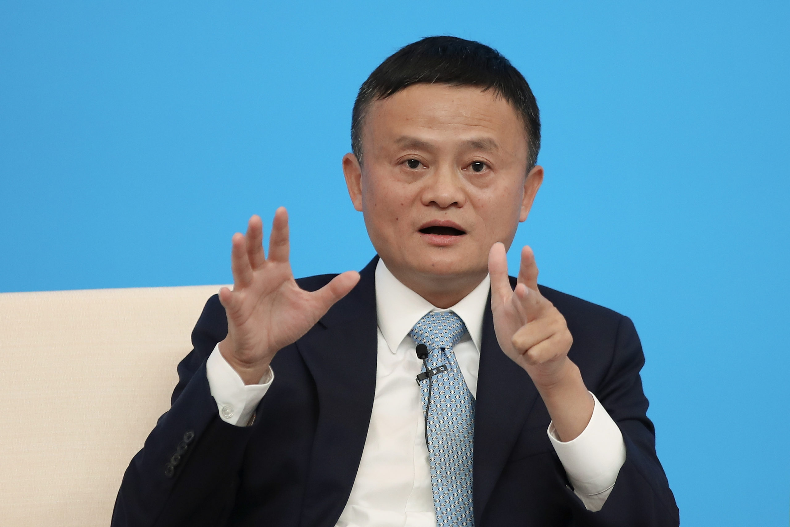 Jack Ma speaking duirng the Hongqiao International Economic and Trade Forum in the China International Import Expo at the National Exhibition and Convention Centre on November 5, 2018 in Shanghai, China. (Photo by Lintao Zhang/Getty Images)