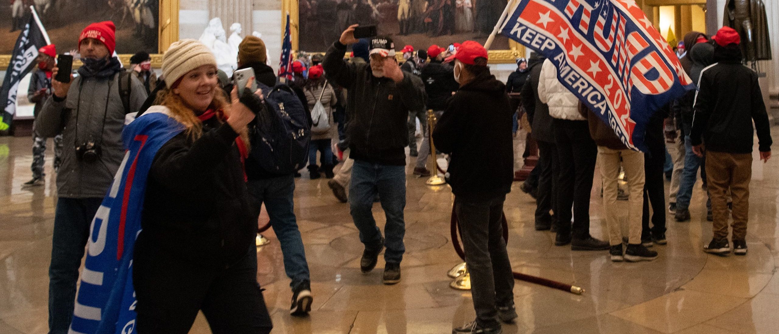 Supporters of US President Donald Trump enter the US Capitol's Rotunda on January 6, 2021, in Washington, DC. - Demonstrators breeched security and entered the Capitol as Congress debated the a 2020 presidential election Electoral Vote Certification. (Photo by SAUL LOEB / AFP) (Photo by SAUL LOEB/AFP via Getty Images)
