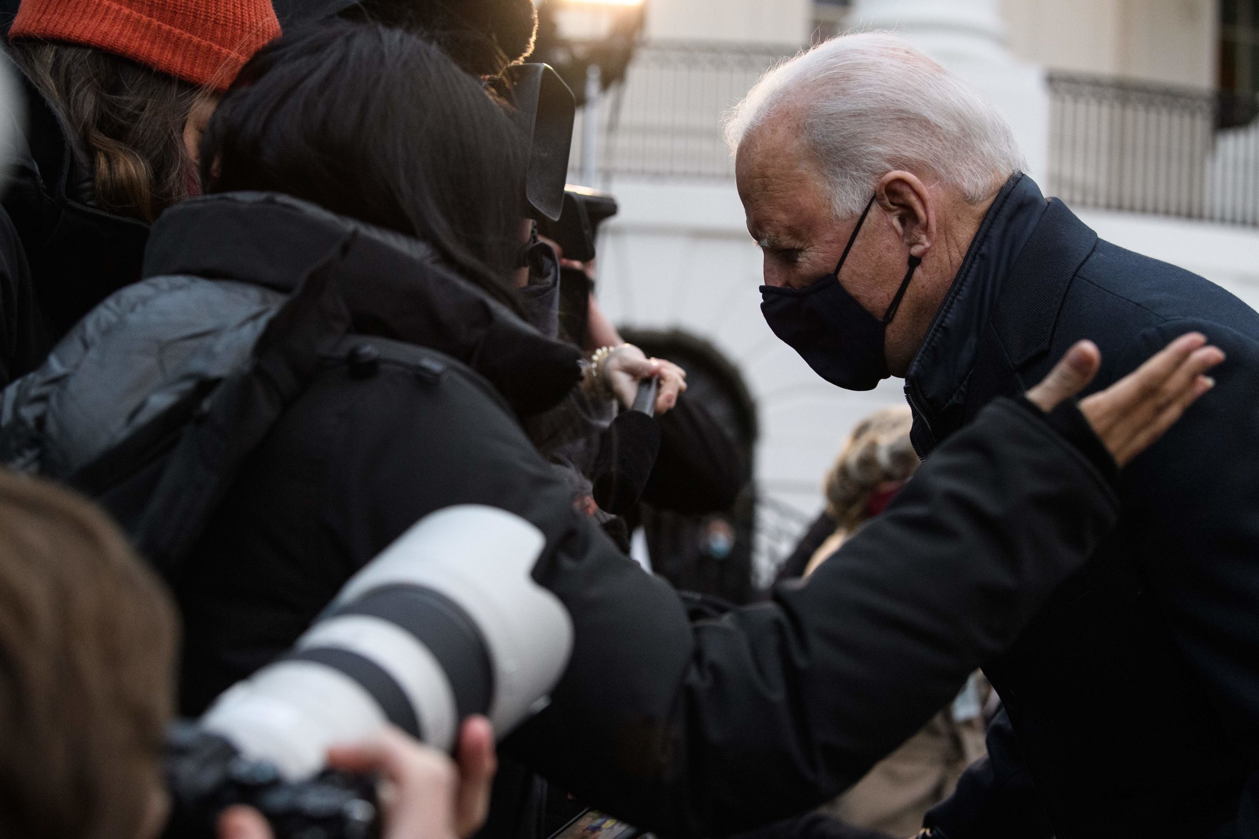 President Joe Biden speaks to the press before departing the White House Tuesday. (Nicholas Kamm/AFP via Getty Images)