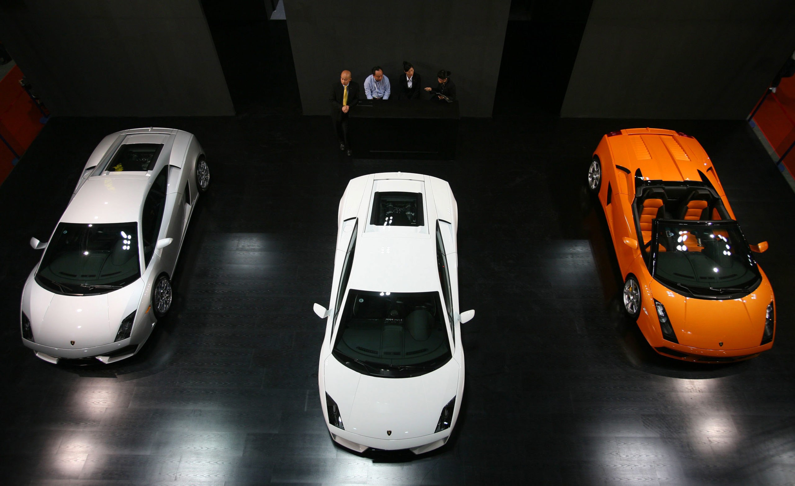 CHONGQING, CHINA - OCTOBER 9: (CHINA OUT) Lamborghini sedans are displayed at the 2008 China Chongqing International Luxury Exhibition on October 9, 2008 in Chongqing, China. The event will be run from October 9 to 12. The Ministry of Commerce estimates that China will become the world's largest luxury market by 2014. (Photo by China Photos/Getty Images)