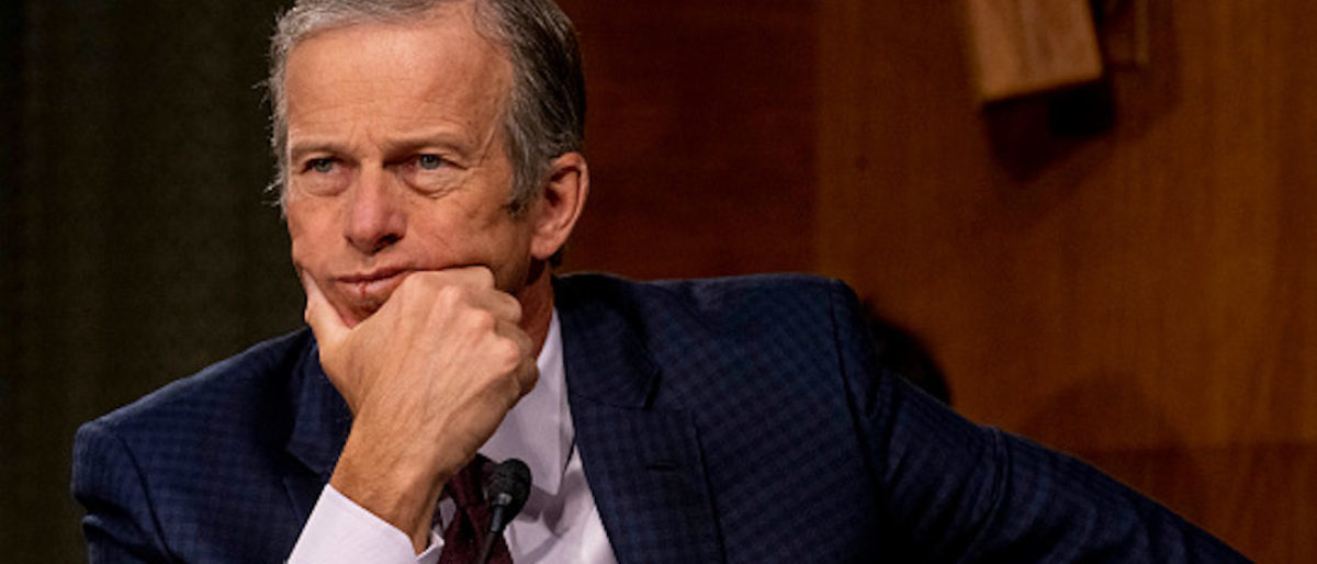 WASHINGTON, DC - JANUARY 19: Sen. John Thune (R-SD) appears during a Senate Finance Committee hearing to examine the expected nomination of Janet Yellen to be Secretary of the Treasury on January 19, 2021 on Capitol Hill in Washington, DC. (Photo by Andrew Harnik-Pool/Getty Images)