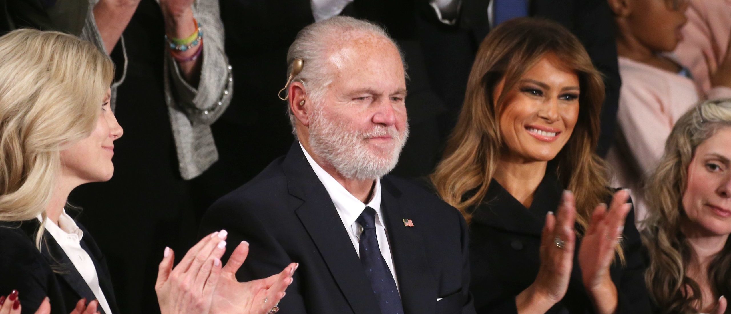 Radio personality Rush Limbaugh and wife Kathryn, left, attend the State of the Union address with first lady Melania Trump in the chamber of the U.S. House of Representatives on Feb. 4, 2020, in Washington, D.C. (Mario Tama/Getty Images/TNS)