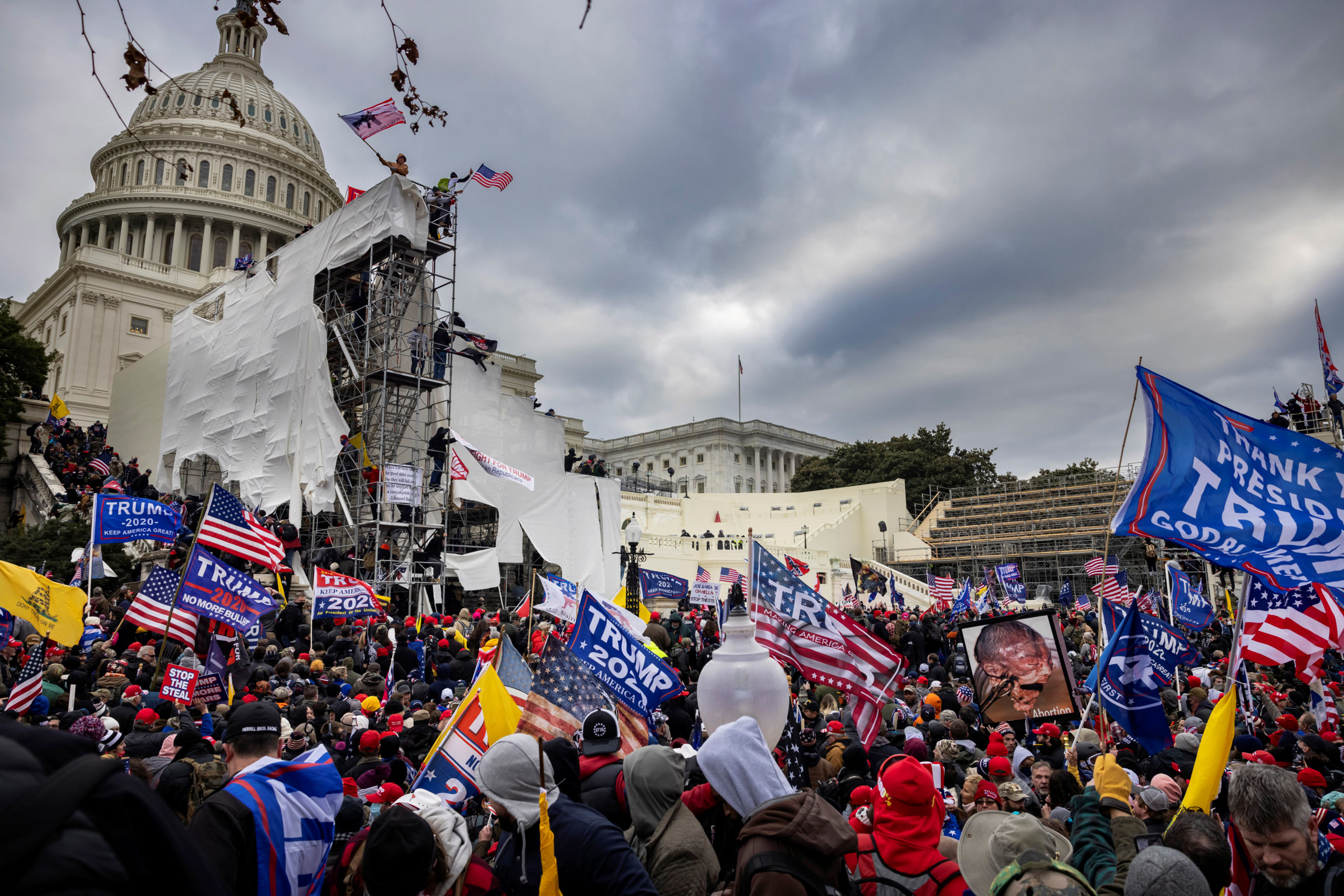 Trump supporters clash with police and security forces as people try to storm the US Capitol on January 6, 2021 in Washington, DC.
