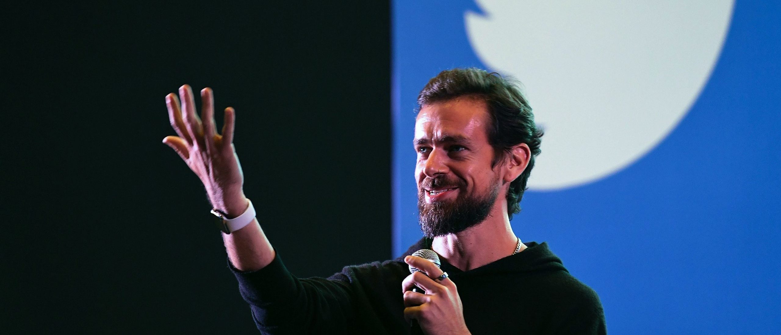 Twitter CEO and co-founder Jack Dorsey gestures while speaking at a town hall meeting. (Photo by PRAKASH SINGH/AFP via Getty Images)