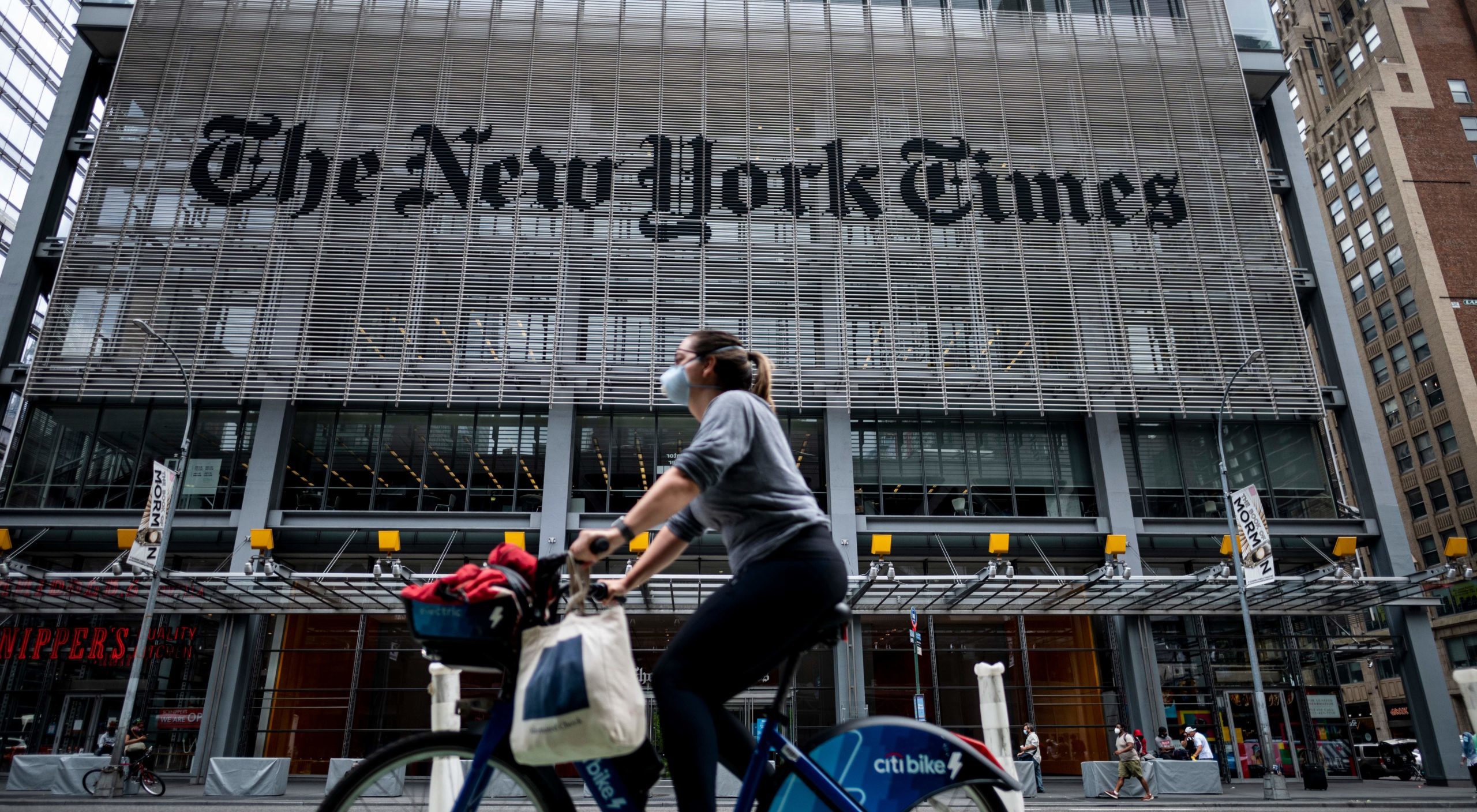 The New York Times building is seen on June 30, 2020 in New York City. (Johannes Eisele/AFP via Getty Images)