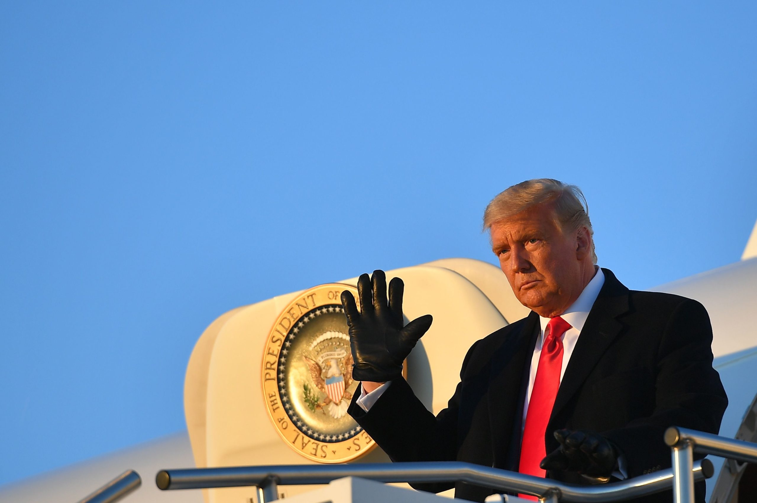 US President Donald Trump steps off Air Force One upon arrival at Pittsburgh International Airport in Pittsburgh, Pennsylvania on October 31, 2020. (MANDEL NGAN/AFP via Getty Images)