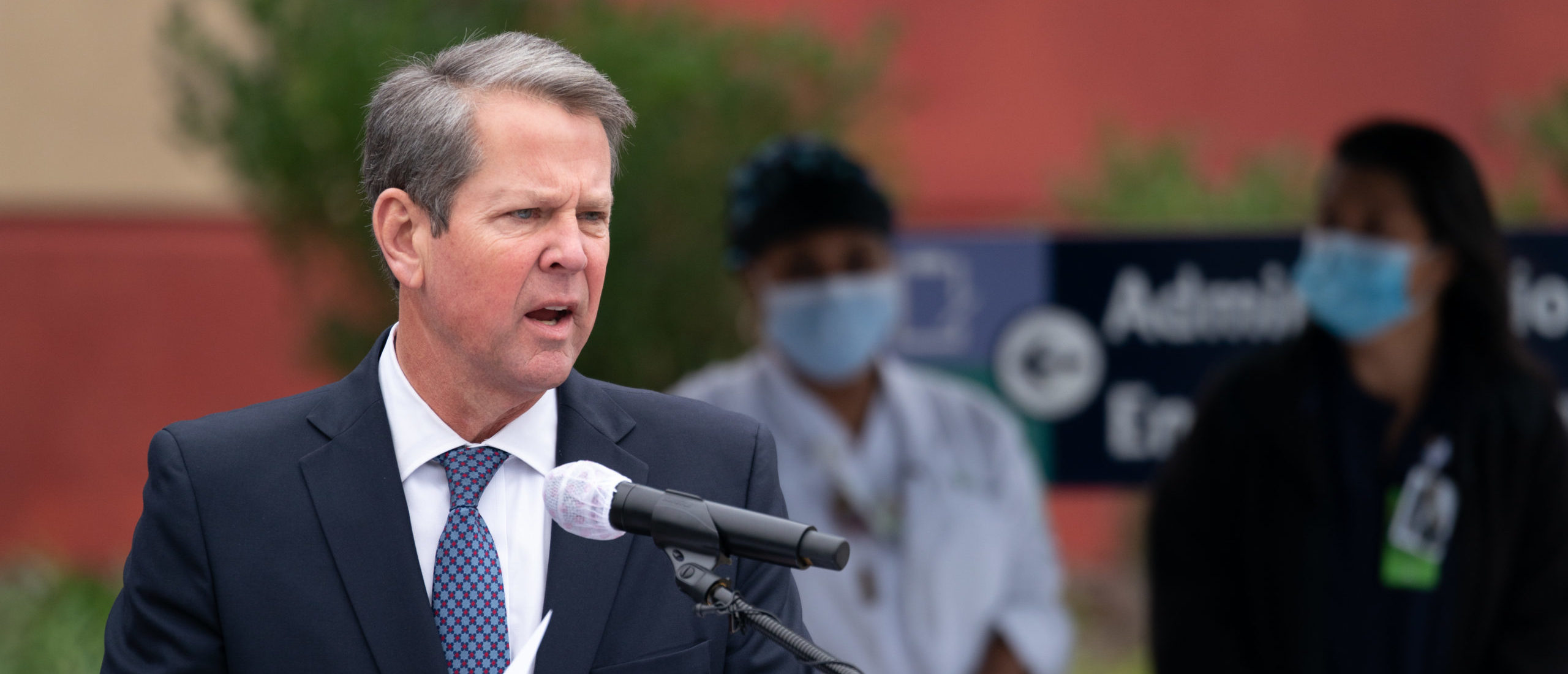 Georgia Gov. Brian Kemp speaks to the media before health care workers receive the Pfizer-BioNTech COVID-19 vaccine outside of the Chatham County Health Department on December 15, 2020 in Savannah, Georgia. Kemp was on hand to witness initial administering of vaccines in the state. (Photo by Sean Rayford/Getty Images)