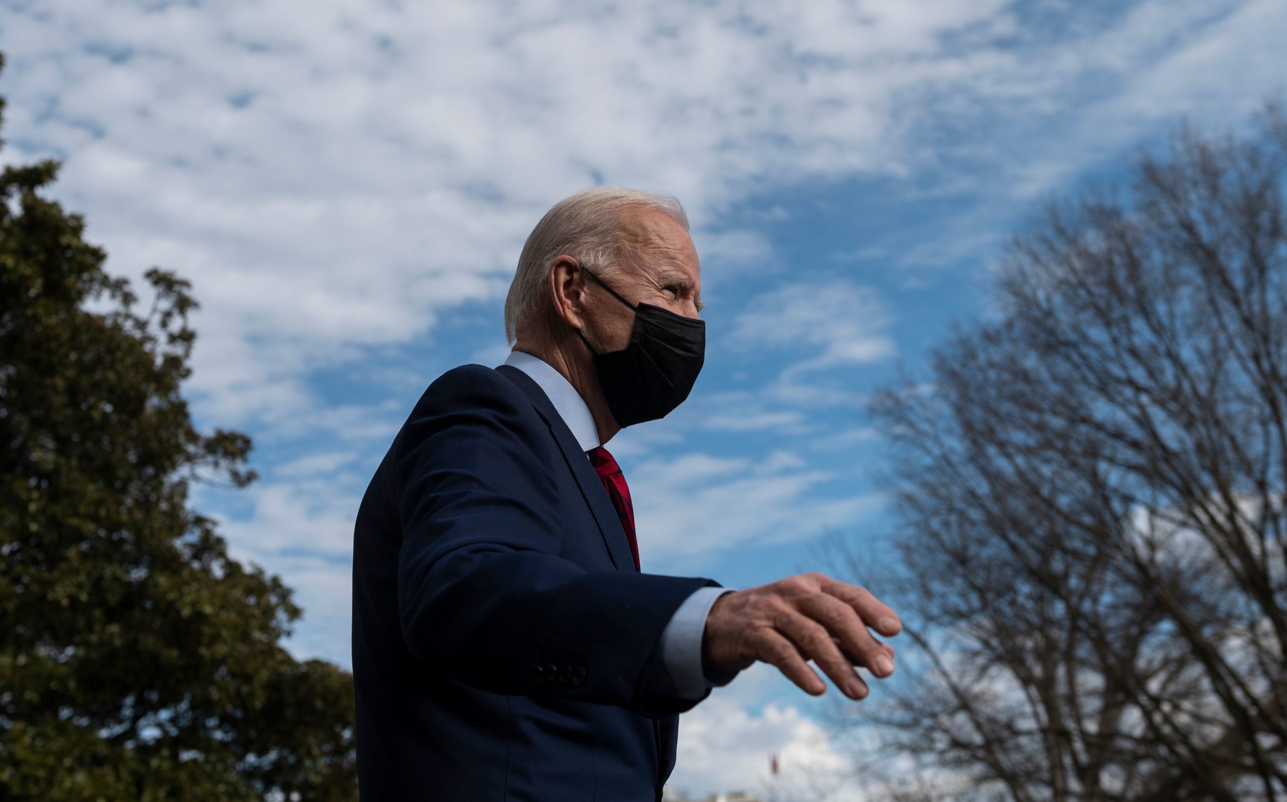 US President Joe Biden departs for Wilmington, Delaware, from the South Lawn of the White House in Washington, DC, on February 27, 2021. (Photo by ANDREW CABALLERO-REYNOLDS/AFP via Getty Images)