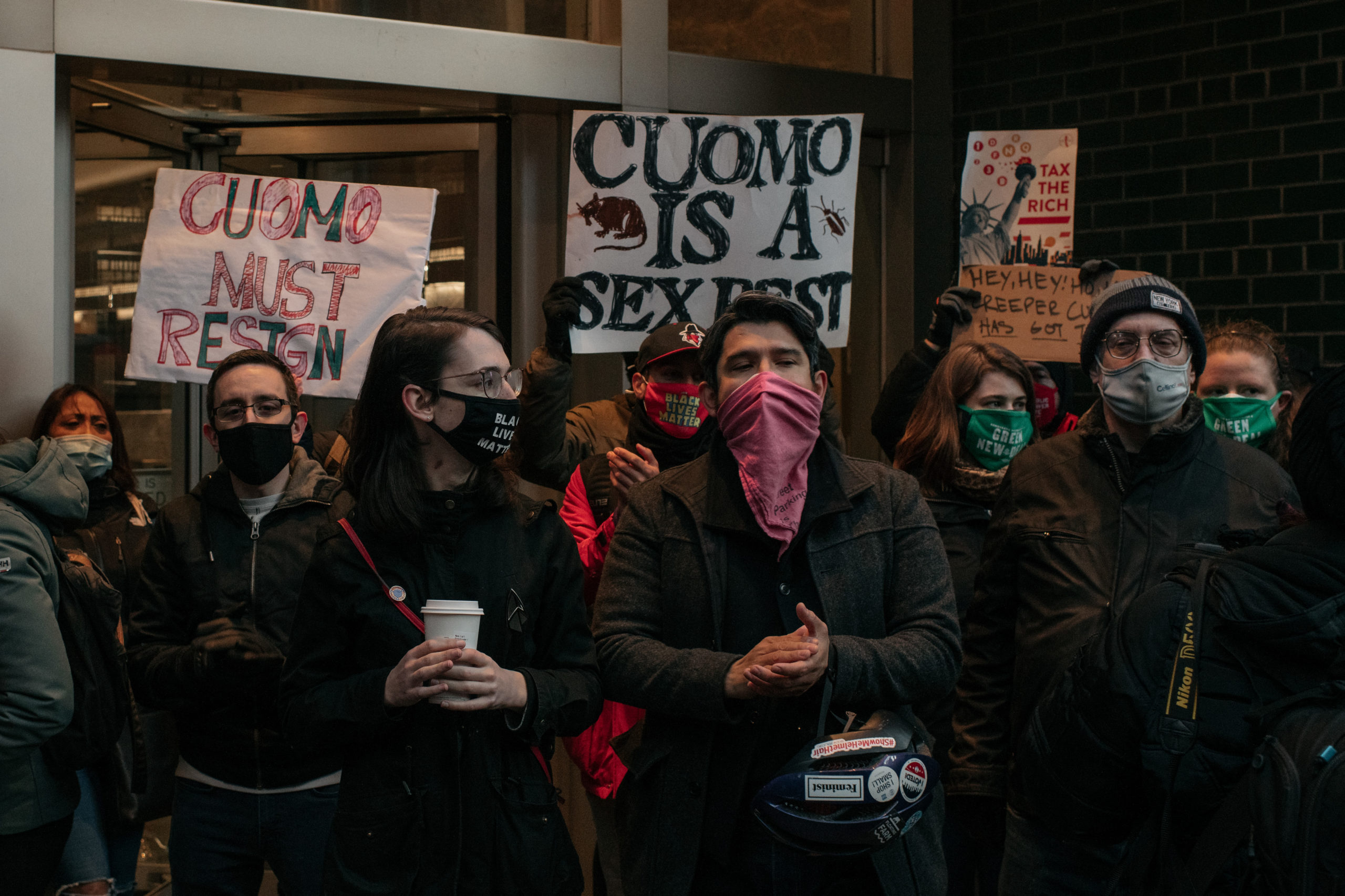 Demonstrators call on New York Gov. Andrew Cuomo to resign at a rally on March 2, 2021 in New York City. (Scott Heins/Getty Images)