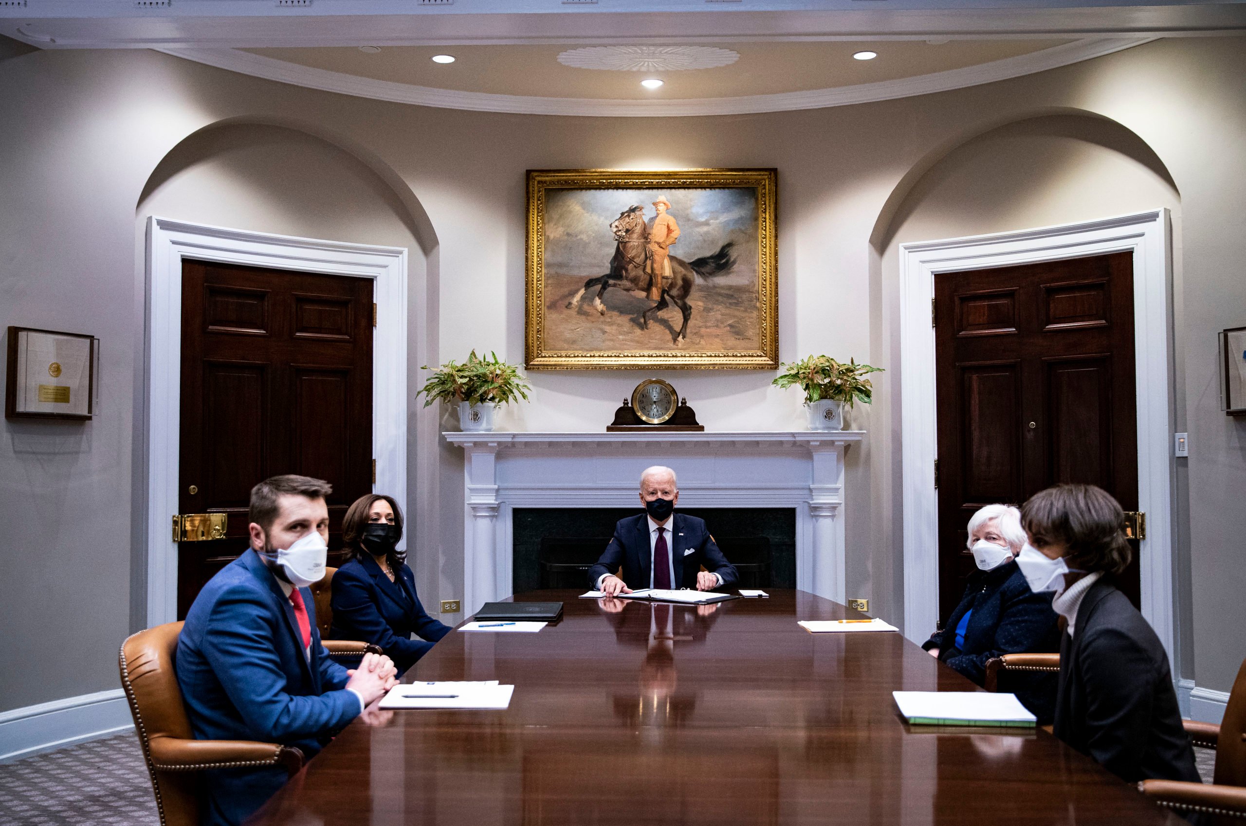 President Joe Biden speaks during a meeting with Treasury Secretary Janet Yellen and top economic advisers on March 5. (Al Drago/Pool/Getty Images)