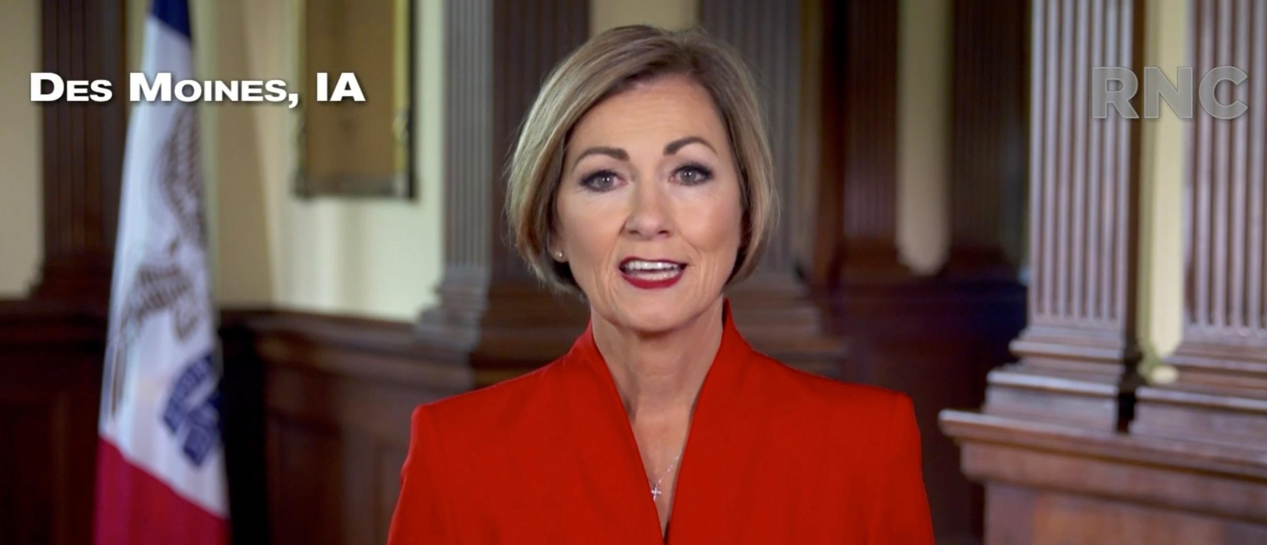 CHARLOTTE, NC - AUGUST 25: (EDITORIAL USE ONLY) In this screenshot from the RNC’s livestream of the 2020 Republican National Convention, Iowa Gov. Kim Reynolds addresses the virtual convention on August 25, 2020. The convention is being held virtually due to the coronavirus pandemic but will include speeches from various locations including Charlotte, North Carolina and Washington, DC. (Photo Courtesy of the Committee on Arrangements for the 2020 Republican National Committee via Getty Images)