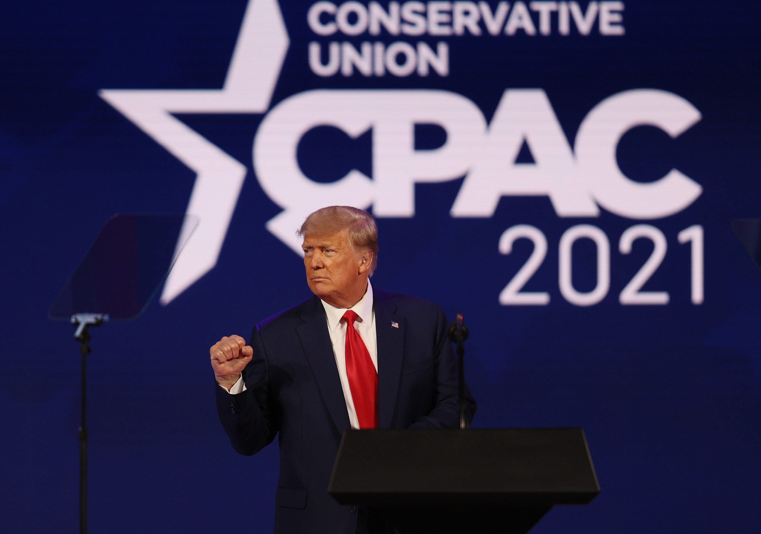 Former President Donald Trump addresses the Conservative Political Action Conference held in the Hyatt Regency on February 28, 2021 in Orlando, Florida. (Joe Raedle/Getty Images)