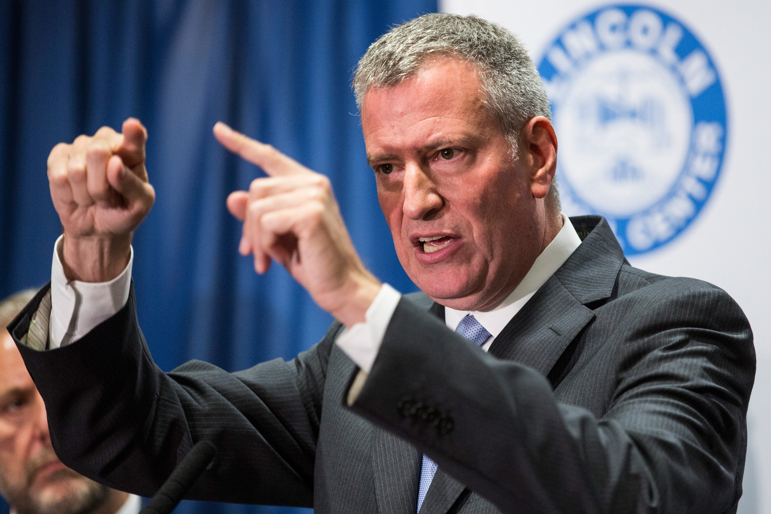 New York City Mayor Bill de Blasio speaks at a press conference to address the Legionnaire's disease outbreak in the city at Lincoln Hospital on August 4, 2015 in the Bronx borough of New York City. (Andrew Burton/Getty Images)