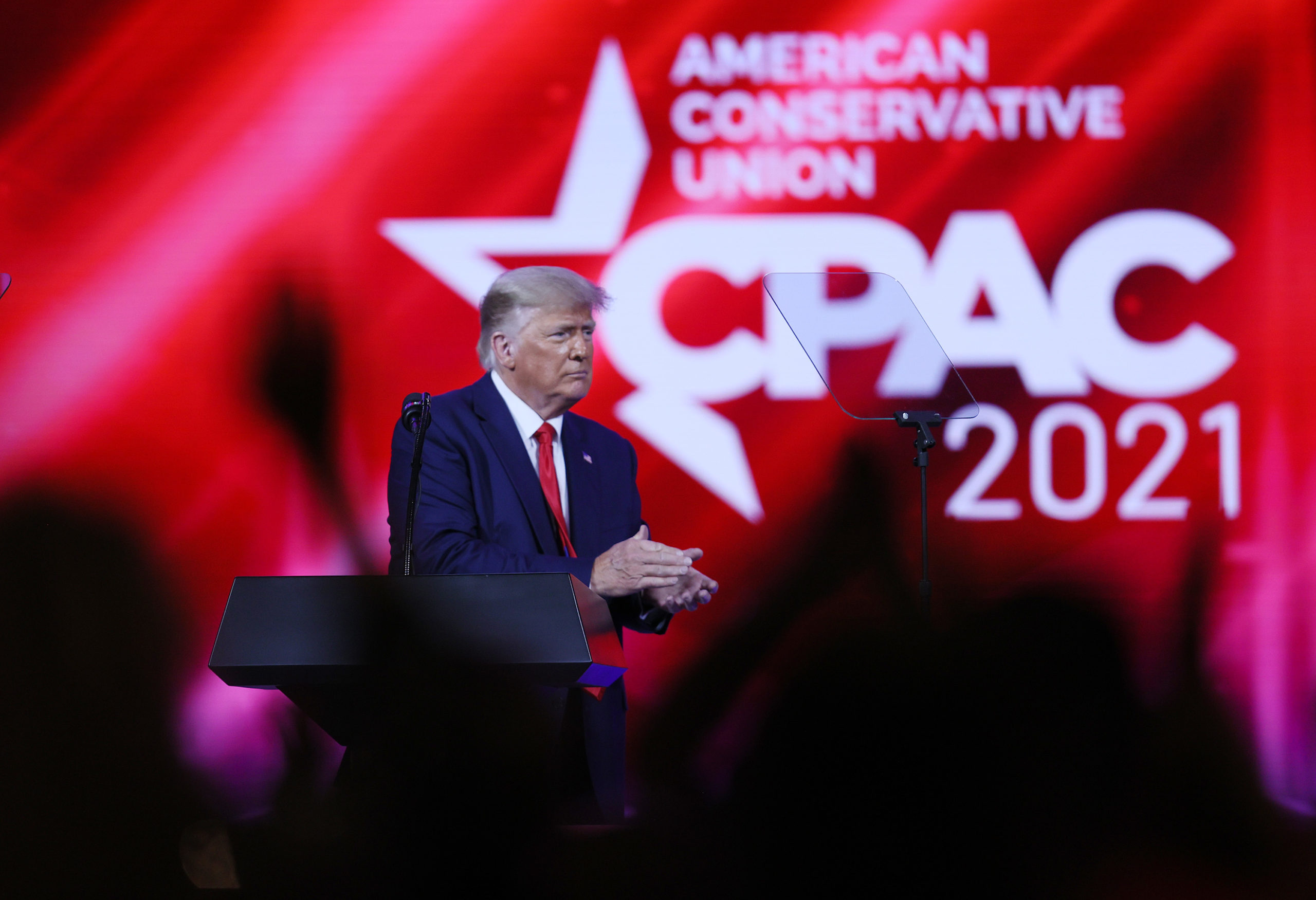 ORLANDO, FLORIDA - FEBRUARY 28: Former U.S. President Donald Trump addresses the Conservative Political Action Conference (CPAC) held in the Hyatt Regency on February 28, 2021 in Orlando, Florida. Begun in 1974, CPAC brings together conservative organizations, activists, and world leaders to discuss issues important to them. (Photo by Joe Raedle/Getty Images)