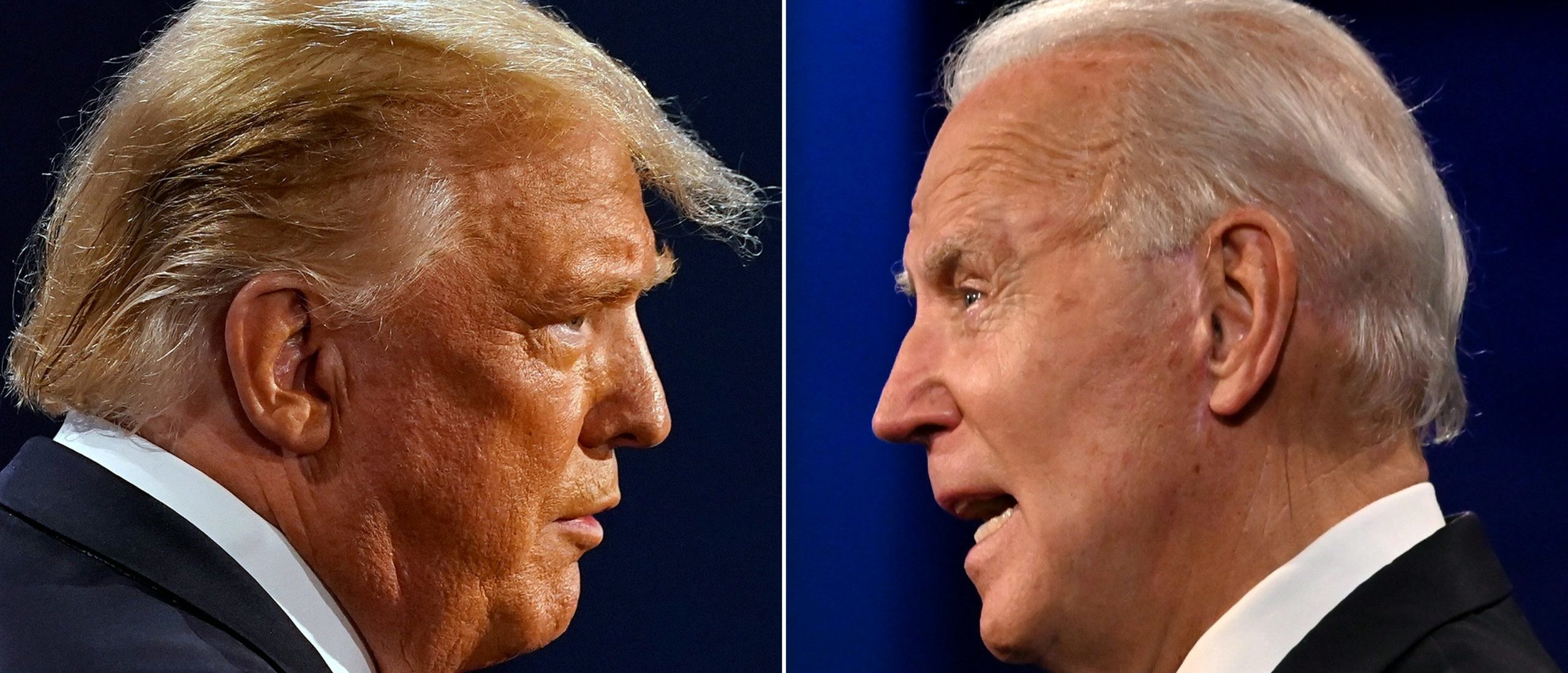 This combination of pictures created on October 22, 2020 shows US President Donald Trump (L) and Democratic Presidential candidate and former US Vice President Joe Biden during the final presidential debate at Belmont University in Nashville, Tennessee, on October 22, 2020. (Photo by MORRY GASH,JIM WATSON/AFP via Getty Images)