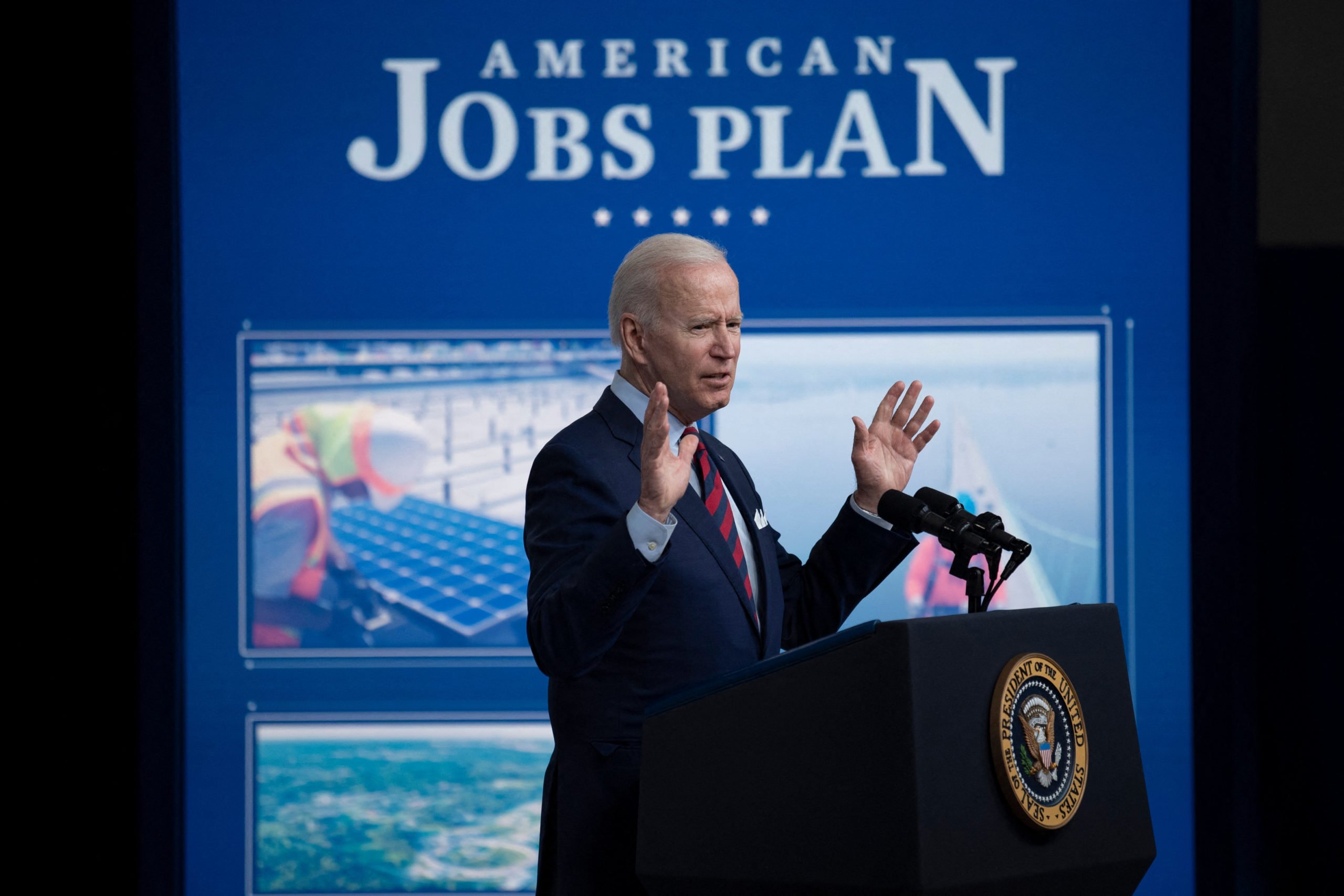President Joe Biden speaks about his infrastructure plan on Wednesday. (Brendan Smialowski/AFP via Getty Images)