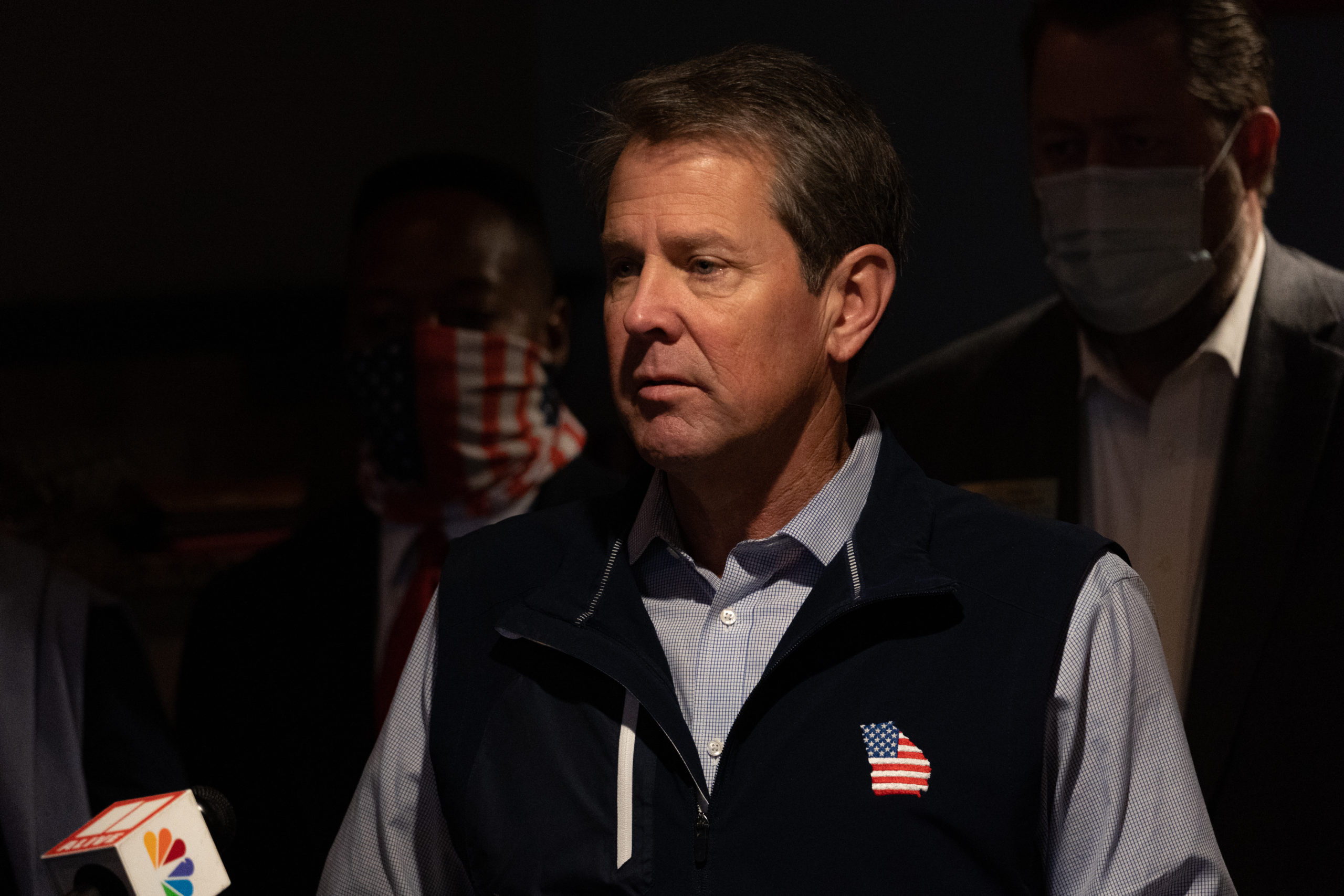 Georgia Gov. Brian Kemp speaks at a news conference about the state's new Election Integrity Law that passed this week at AJ’s Famous Seafood and Poboys on April 10, 2021 in Marietta, Georgia. (Megan Varner/Getty Images)