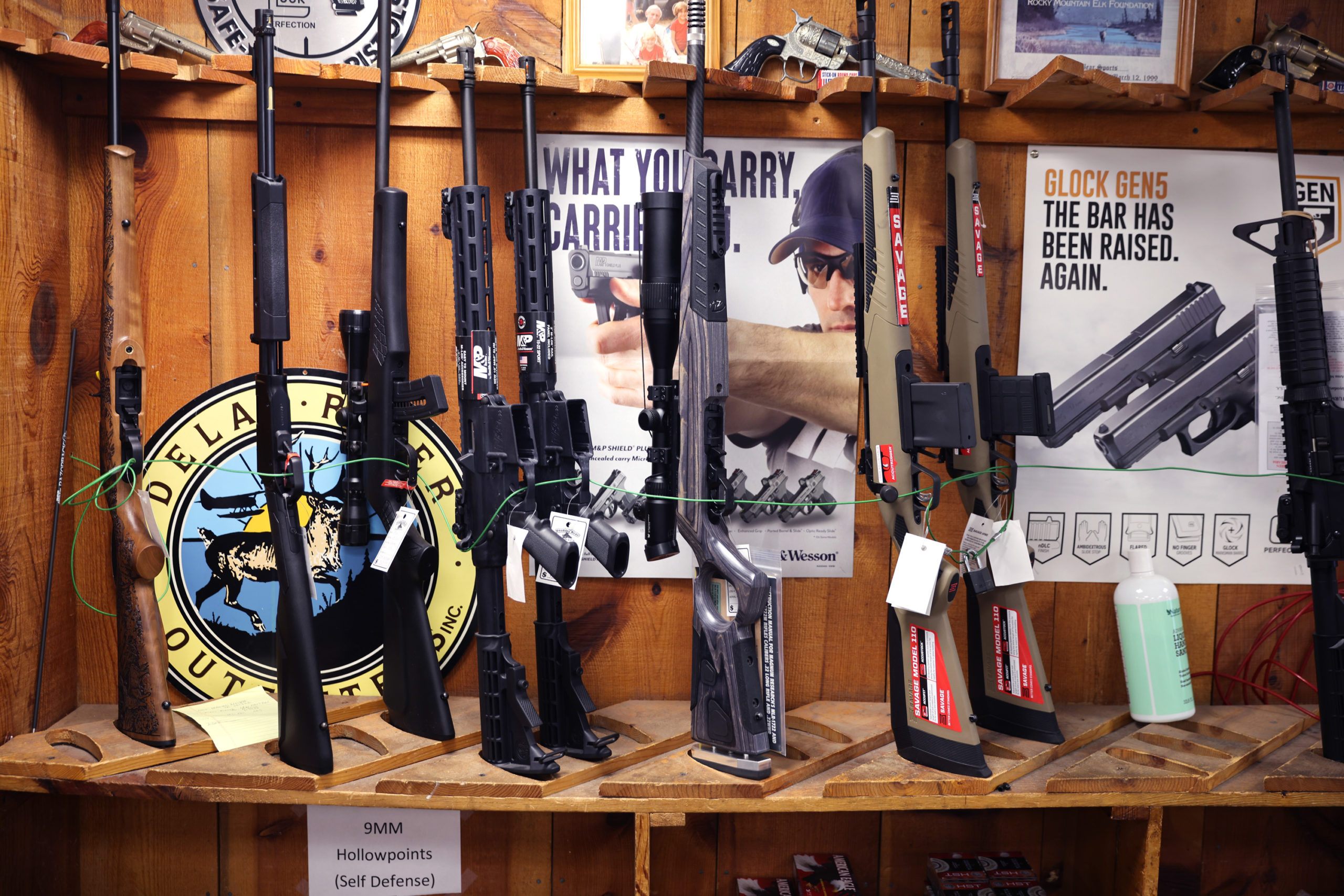 TINLEY PARK, ILLINOIS - APRIL 08: Rifles are offered for sale at Freddie Bear Sports on April 08, 2021 in Tinley Park, Illinois. President Joe Biden today announced gun control measures which included stricter controls on the purchase of homemade firearms, commonly referred to as Ghost Guns and he made a push for national Red Flag legislation and other measures. (Photo by Scott Olson/Getty Images)