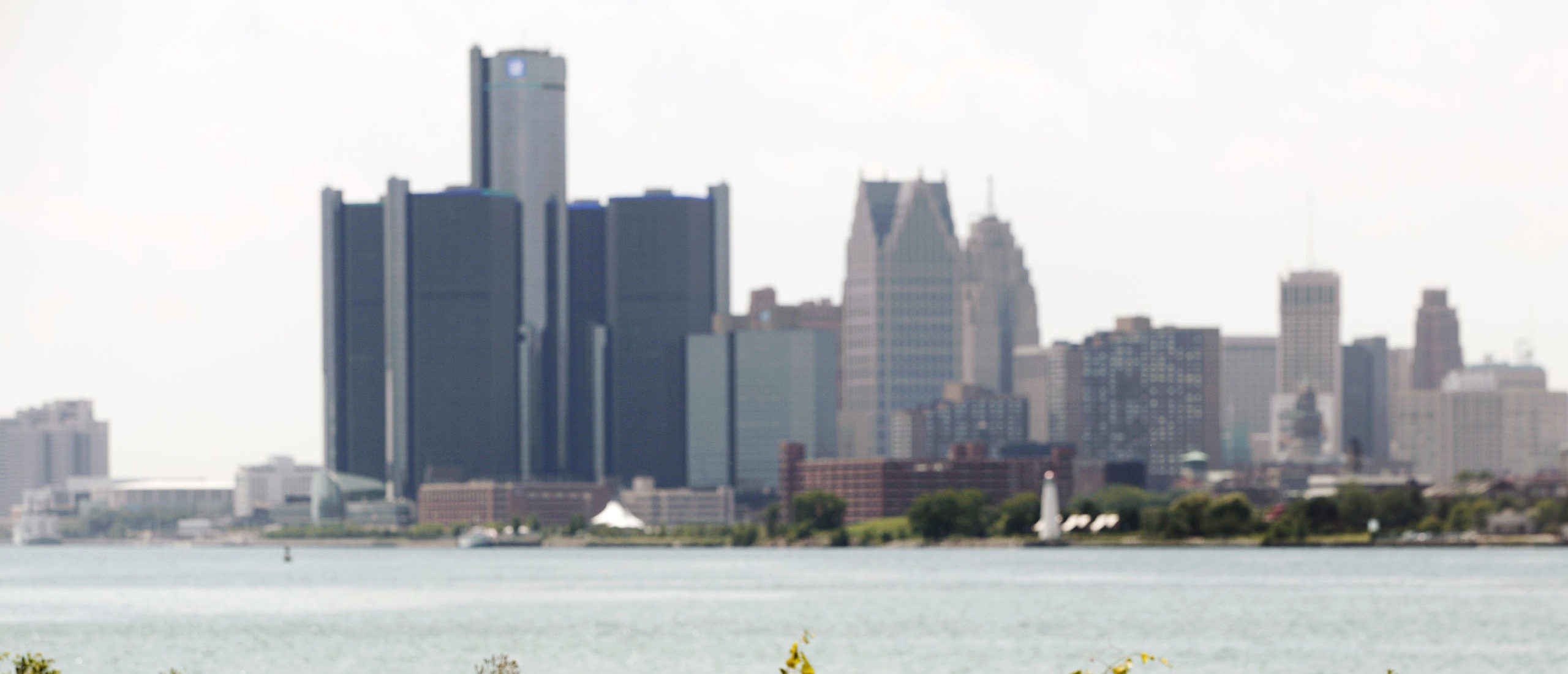 Detroit's skyline from Belle Isle in the Detroit River, with General Motors' world headquarters in the foreground. (Bill Pugliano/Getty Images)