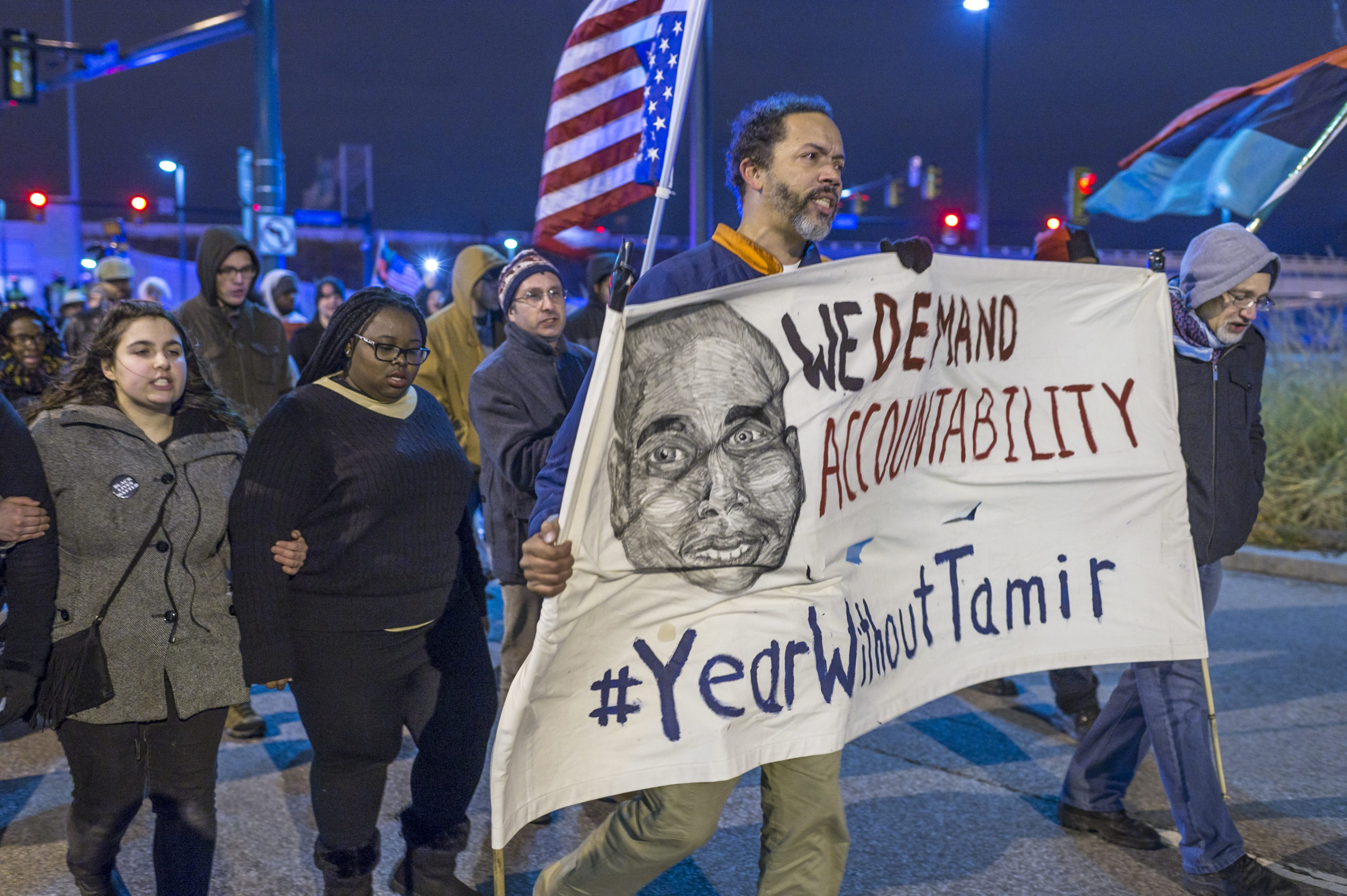 Demonstrators march in Cleveland, Ohio after a grand jury declined to indict Cleveland Police officer Timothy Loehmann for the fatal shooting of Tamir Rice. (Angelo Merendino/Getty Images)