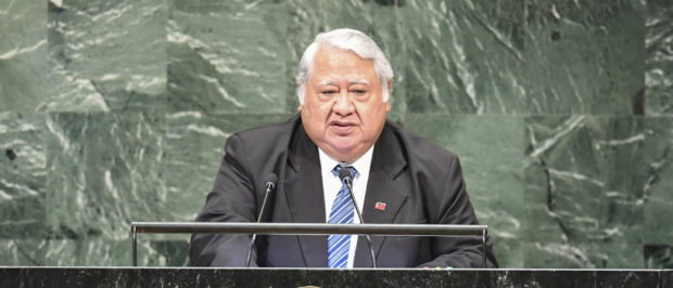 Samoa's Prime Minister Tuilaepa Sailele Malielegaoi speaks during the General Debate of the 73rd session of the General Assembly at the United Nations in New York on September 28, 2018. (Photo by KENA BETANCUR / AFP) (Photo credit should read KENA BETANCUR/AFP via Getty Images)