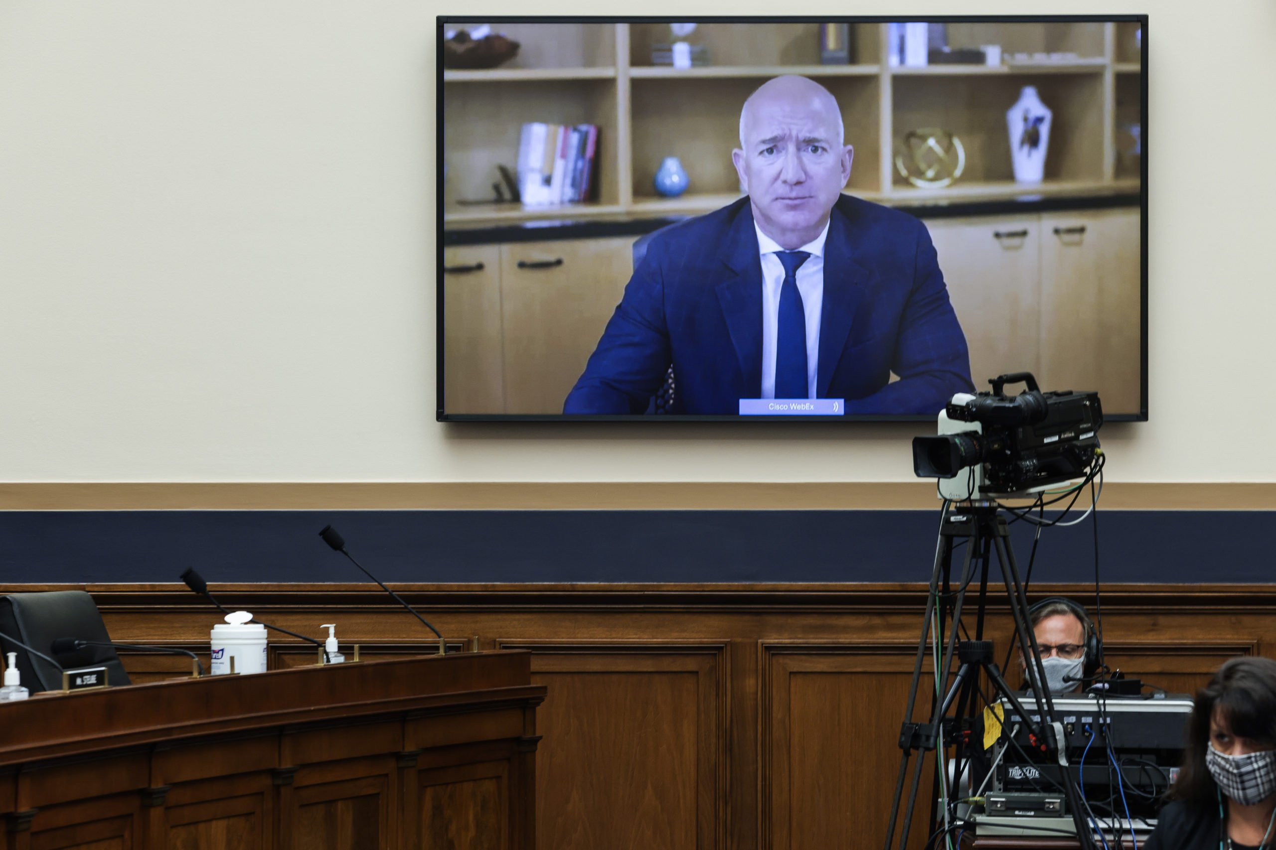 Amazon CEO Jeff Bezos testifies during a House hearing on July 29. (Graeme Jennings/Pool/Getty Images)