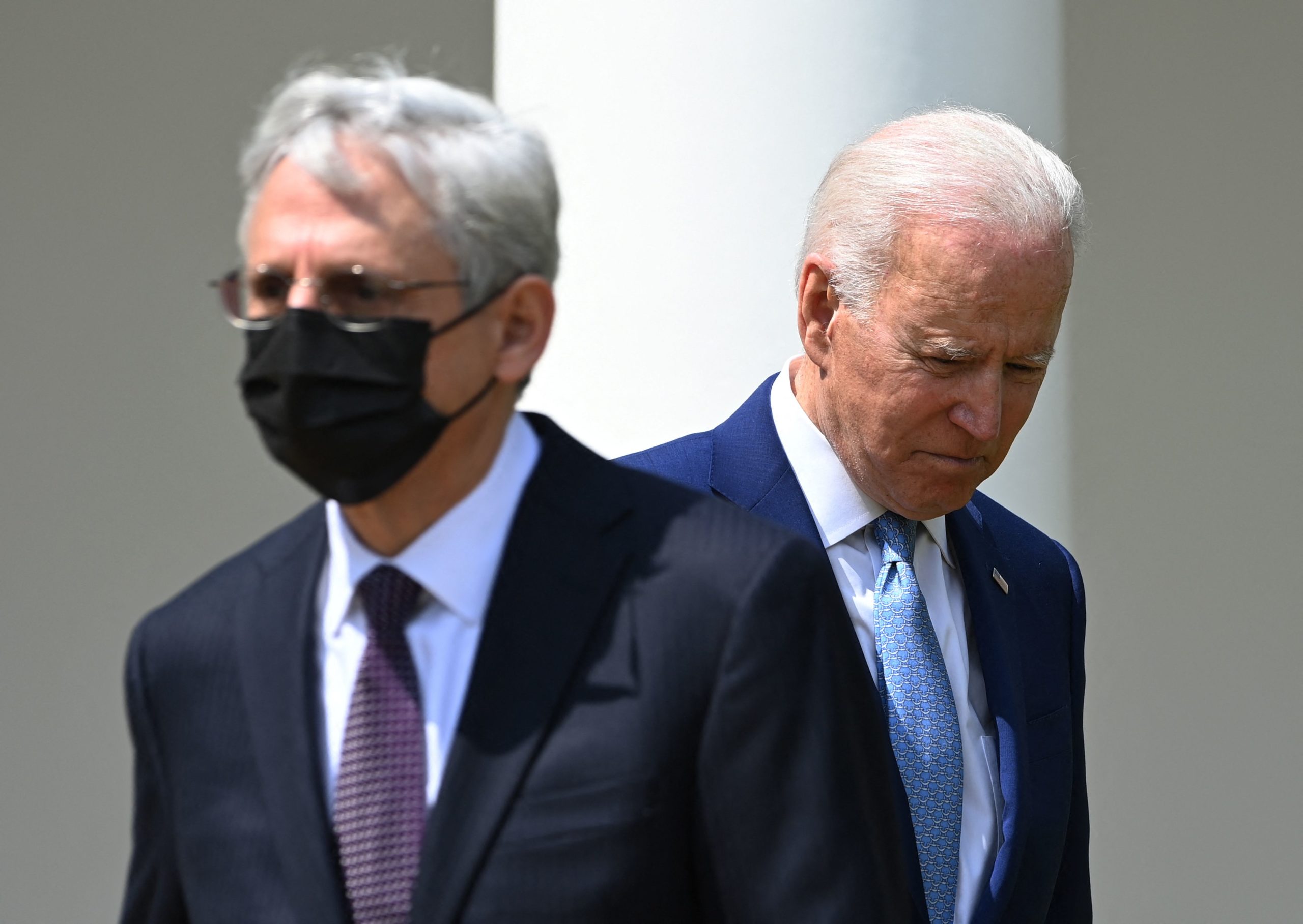 President Joe Biden and Attorney General Merrick Garland take part in an event about gun violence prevention at the White House on April 8. (Brendan Smialowski/AFP via Getty Images)