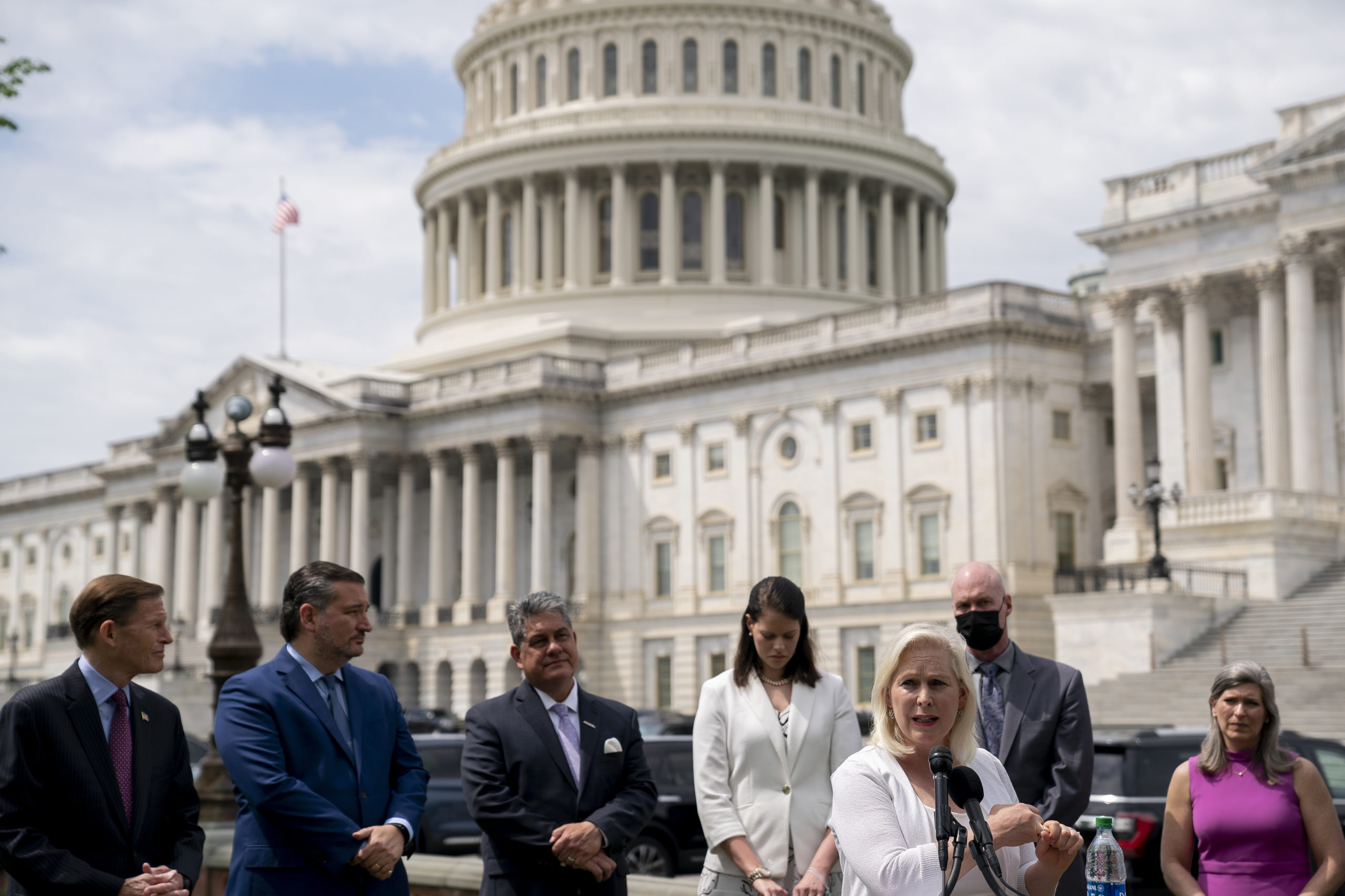 Sen. Kirsten Gillibrand speaks about the Military Justice Improvement and Increasing Prevention Actl military prosecutors. (Stefani Reynolds/Getty Images)