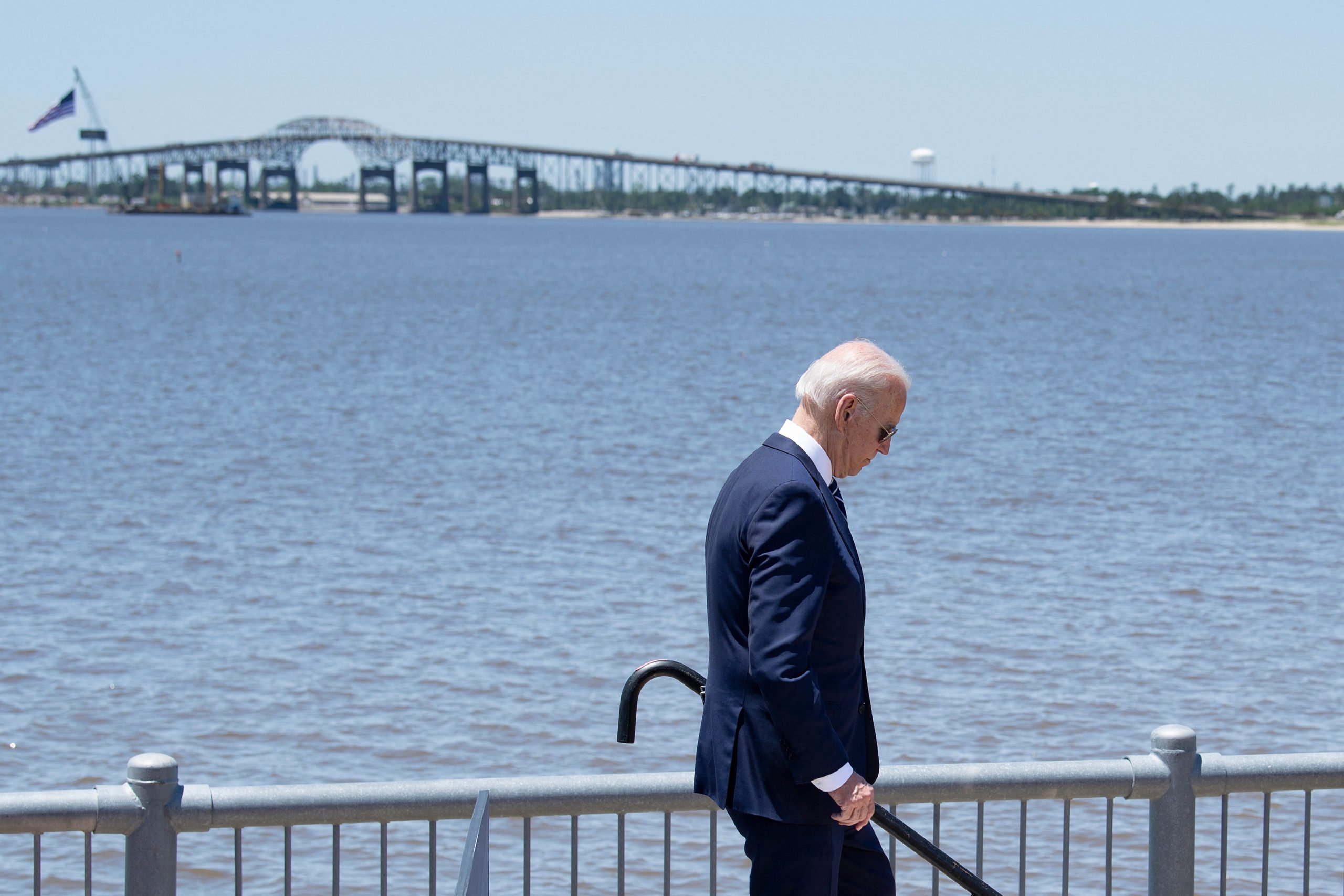 President Joe Biden spoke in Westlake, Louisiana about the need for his infrastructure package. (Brendan Smialowski/AFP via Getty Images)