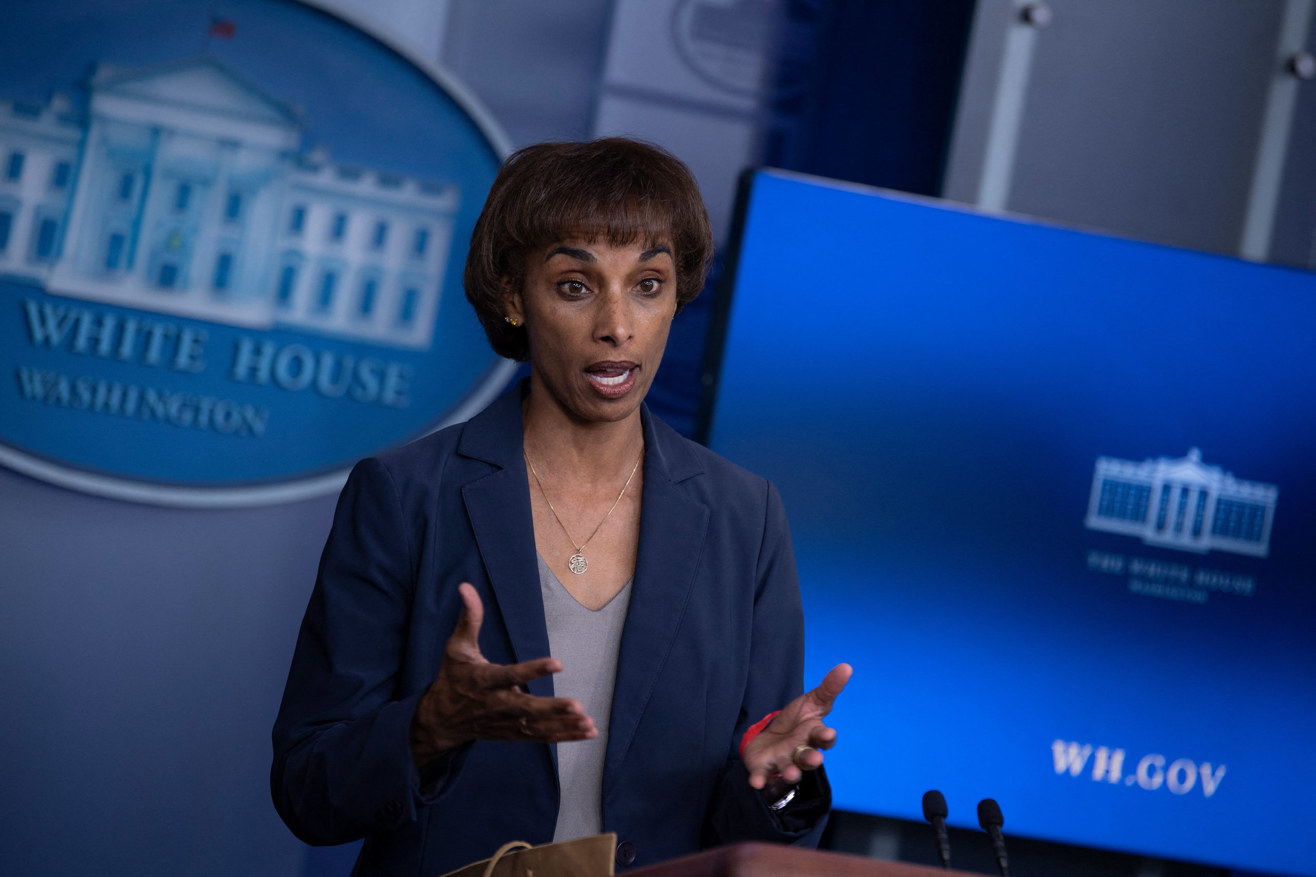 Chair of the Council of Economic Advisers Cecilia Rouse speaks during a briefing at the White House on May 14. (Brendan Smialowski/AFP via Getty Images)